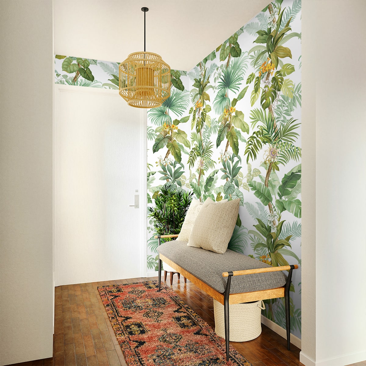 Tropical Leaf Trail Peel and Stick 2 Panel mural in greenery color - pattern number HG12304M - by NextWall in the Peel and Stick Wallpaper by Harry and Grace 4 collection