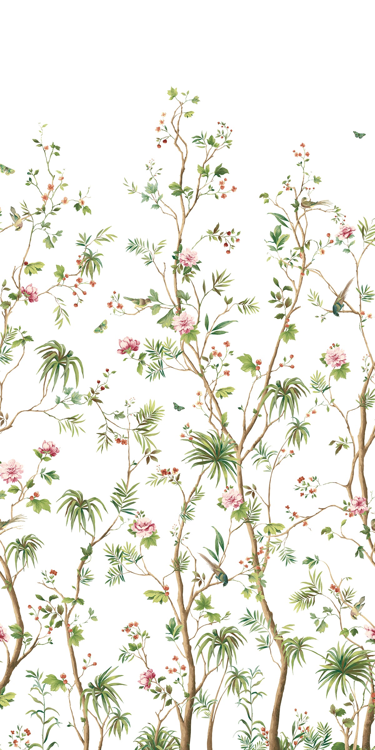Blooming Chinoiserie Peel and Stick 2 Panel mural in fern and rosebud color - pattern number HG12404M - by NextWall in the Peel and Stick Wallpaper by Harry and Grace 4 collection