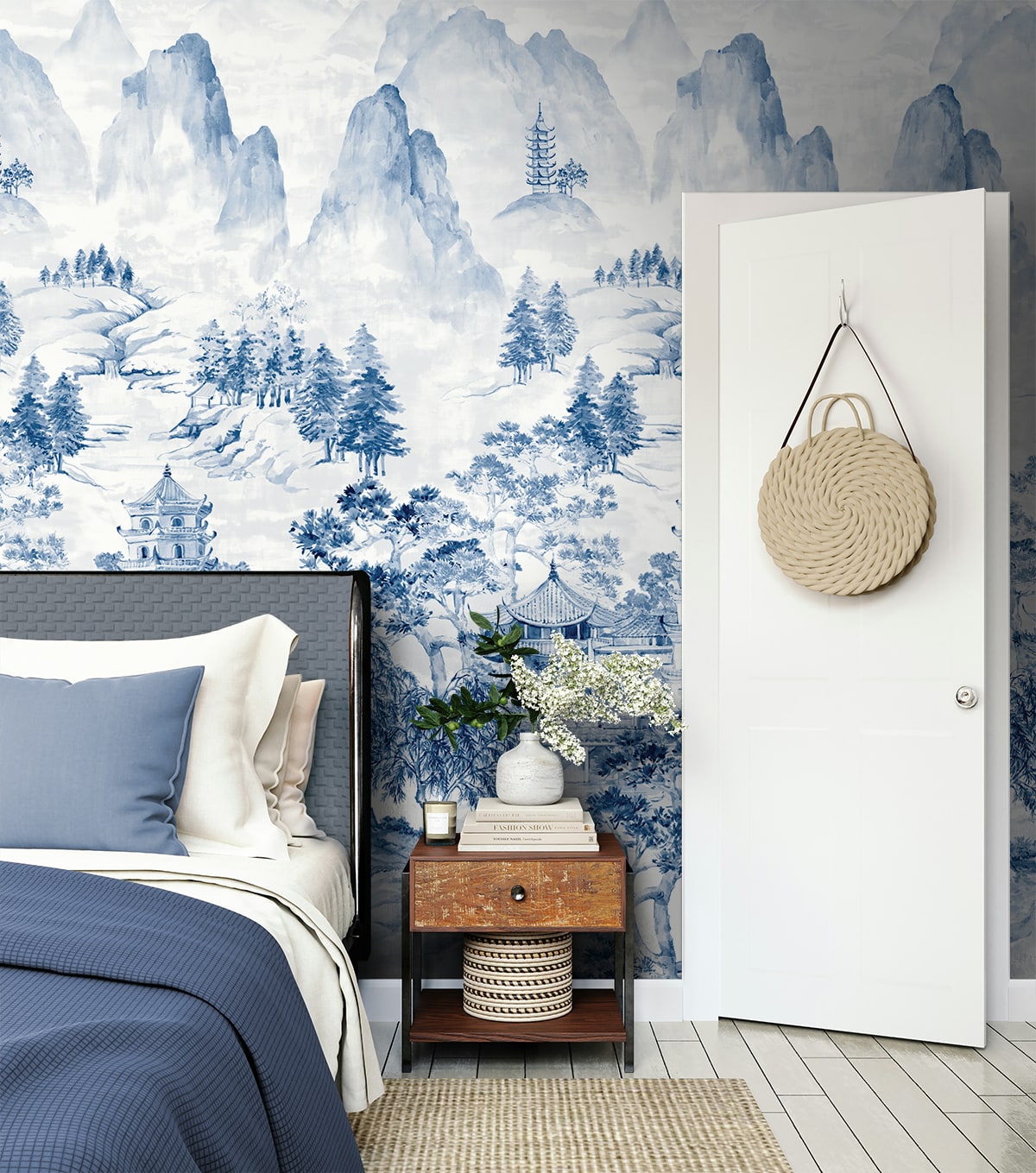 Misty Mountain Scenic Peel and Stick 2 Panel mural in bluestone color - pattern number HG12502M - by NextWall in the Peel and Stick Wallpaper by Harry and Grace 4 collection