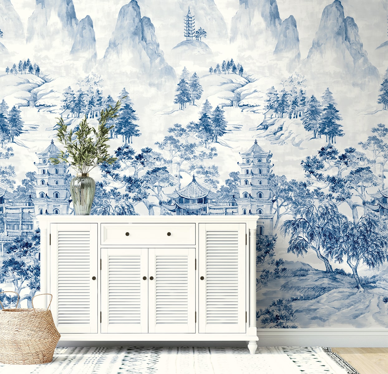 Misty Mountain Scenic Peel and Stick 2 Panel mural in bluestone color - pattern number HG12502M - by NextWall in the Peel and Stick Wallpaper by Harry and Grace 4 collection