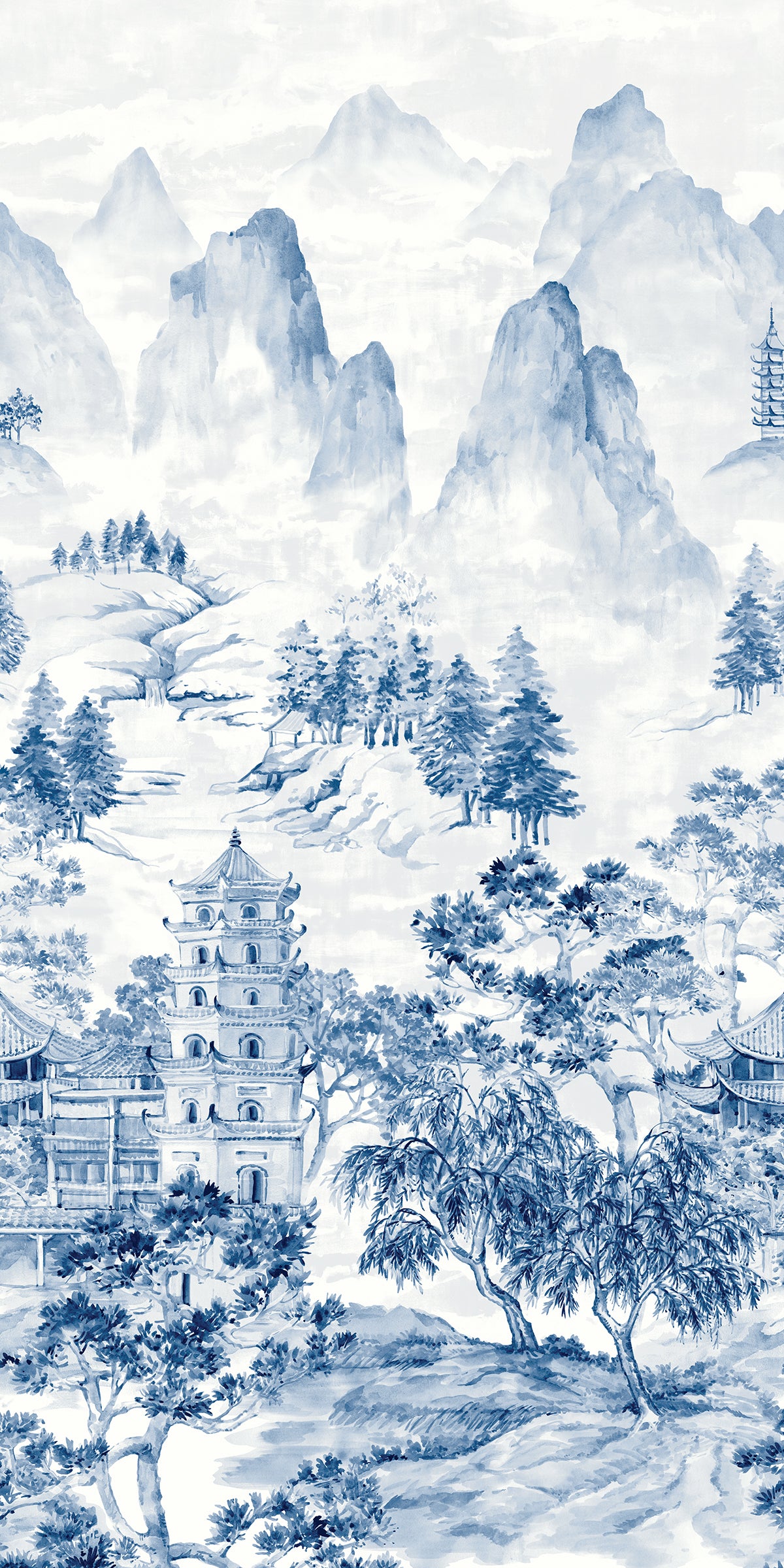 Misty Mountain Scenic Peel and Stick 2 Panel mural in bluestone color - pattern number HG12502M - by NextWall in the Peel and Stick Wallpaper by Harry and Grace 4 collection