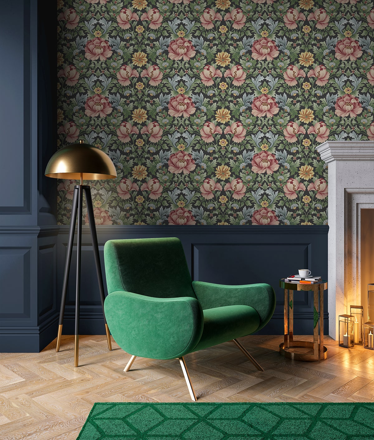 Floral Garden Peel and Stick wallpaper in rose and fern color - pattern number HG12601 - by NextWall in the Peel and Stick Wallpaper by Harry and Grace 4 collection