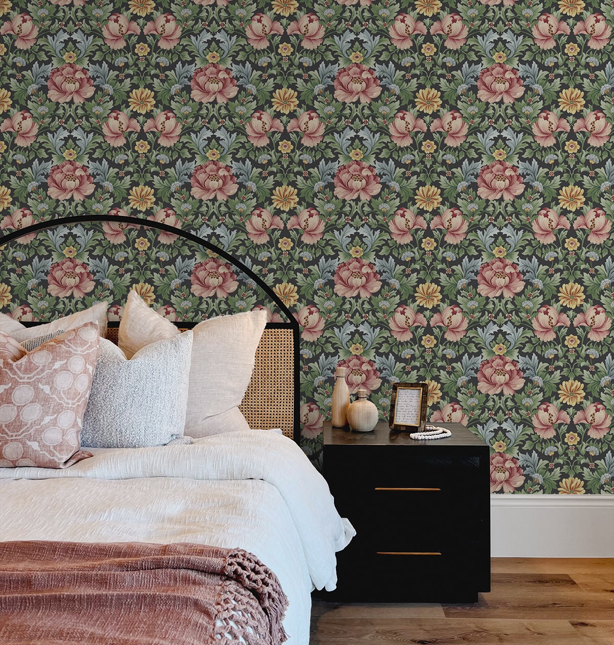 Floral Garden Peel and Stick wallpaper in rose and fern color - pattern number HG12601 - by NextWall in the Peel and Stick Wallpaper by Harry and Grace 4 collection