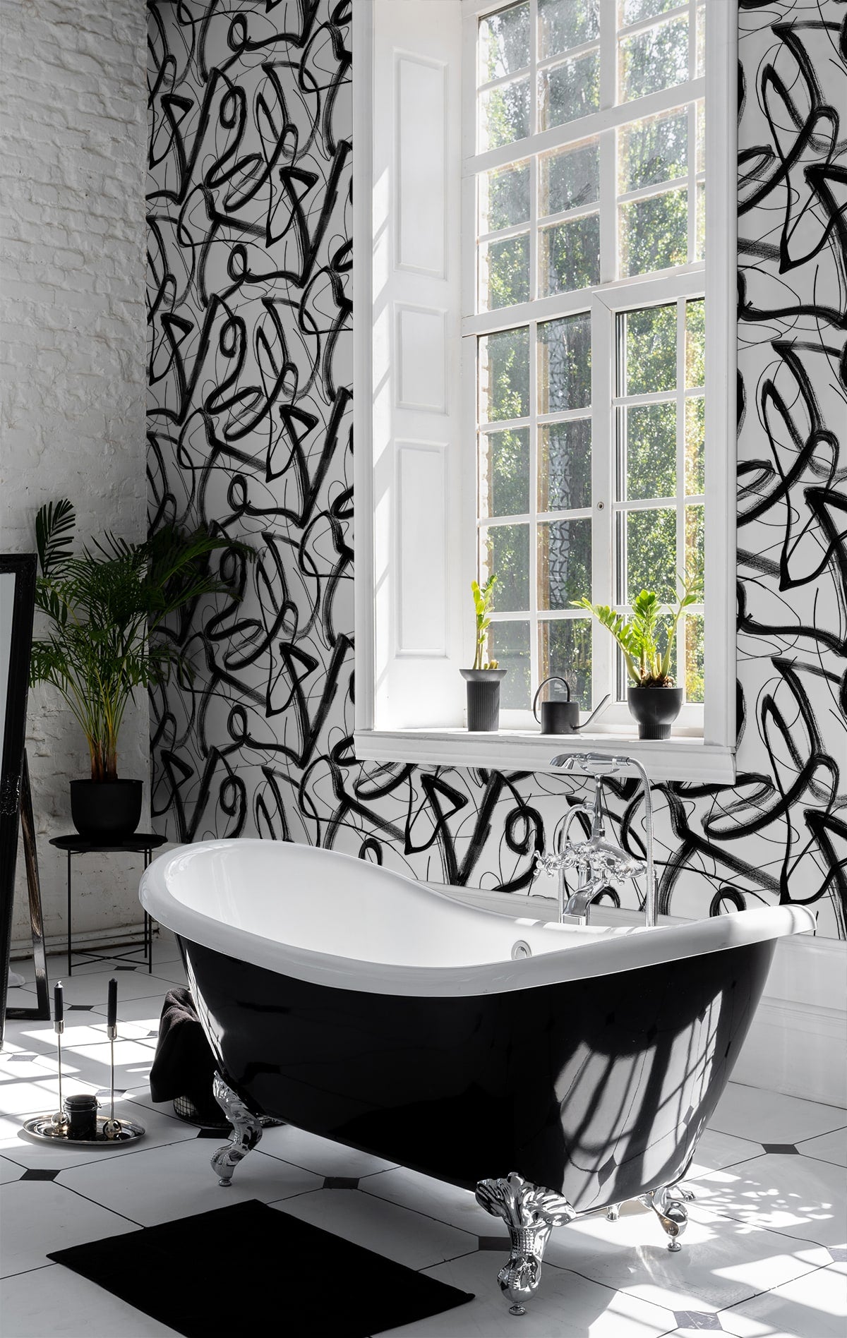 Graphic Linework Peel and Stick wallpaper in ebony color - pattern number HG12700 - by NextWall in the Peel and Stick Wallpaper by Harry and Grace 4 collection