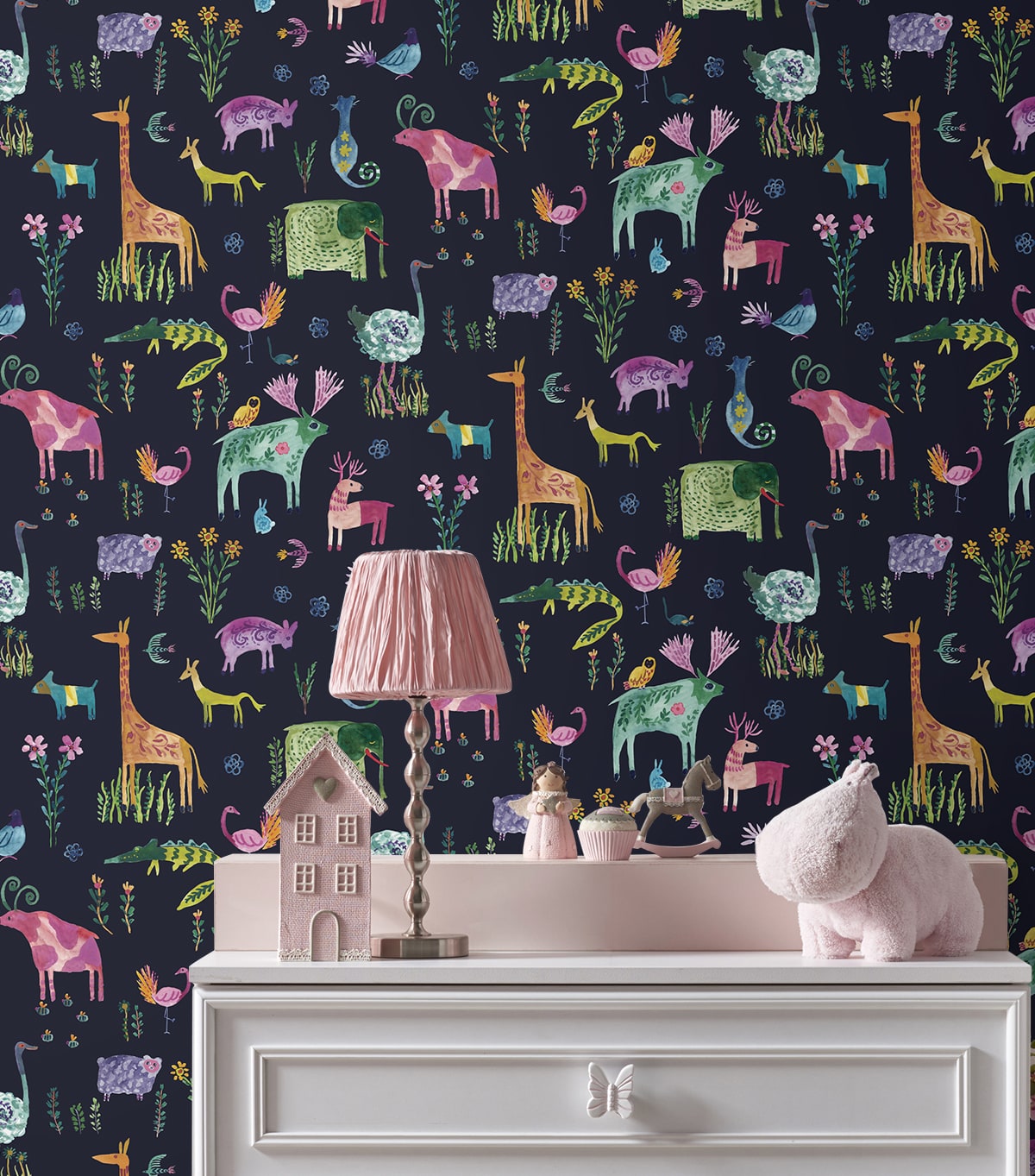 Animals Peel and Stick wallpaper in dark blue color - pattern number HG12802 - by NextWall in the Peel and Stick Wallpaper by Harry and Grace 4 collection