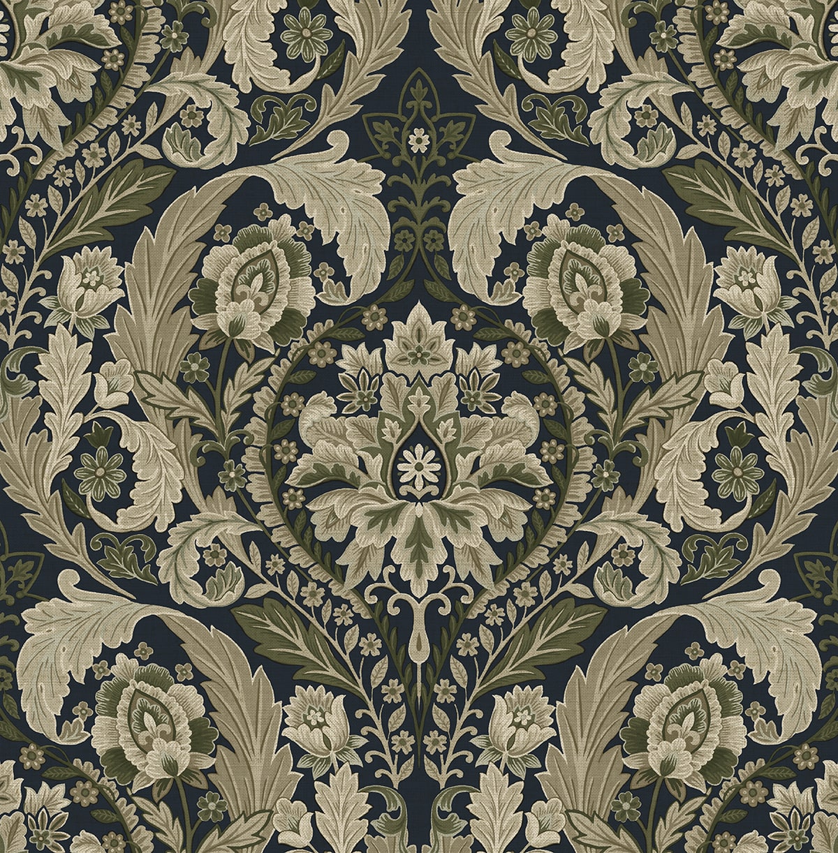 Thornton Vintage Damask Peel and Stick wallpaper in deep sea color - pattern number HG12902 - by NextWall in the Peel and Stick Wallpaper by Harry and Grace 5 collection