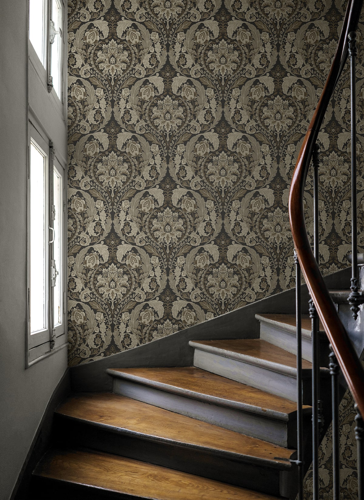 Thornton Vintage Damask Peel and Stick wallpaper in cliffside color - pattern number HG12907 - by NextWall in the Peel and Stick Wallpaper by Harry and Grace 5 collection