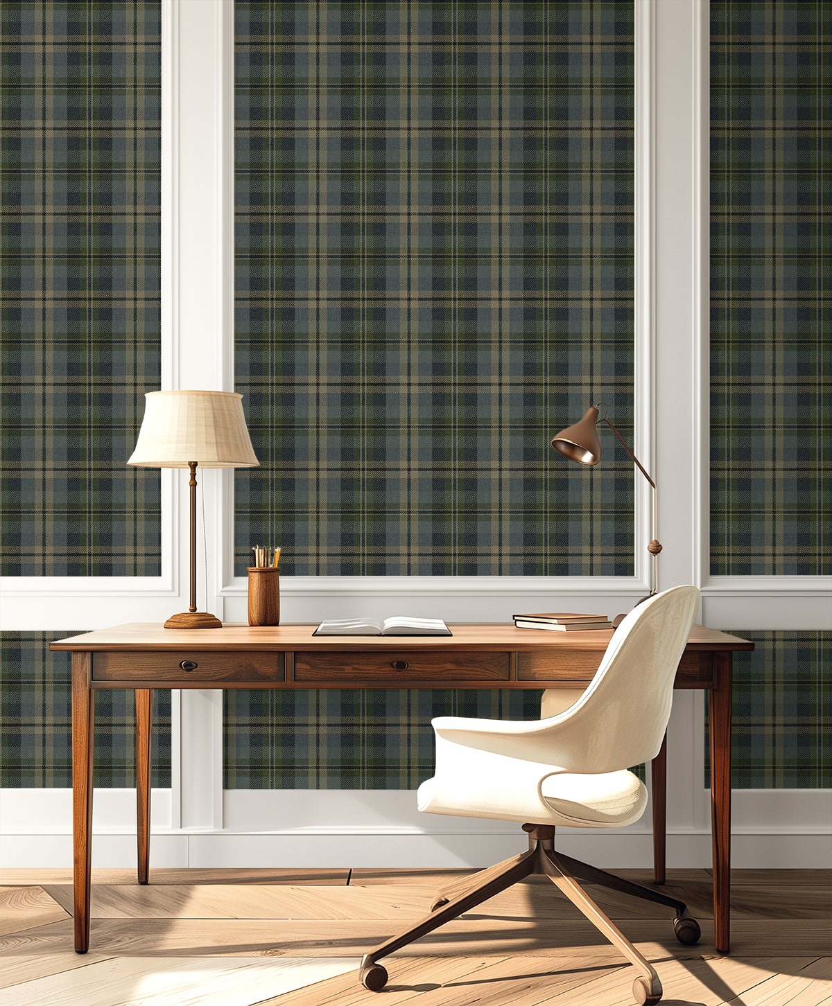 Thornbury Tailored Plaid Peel and Stick wallpaper in deep sea color - pattern number HG13102 - by NextWall in the Peel and Stick Wallpaper by Harry and Grace 5 collection