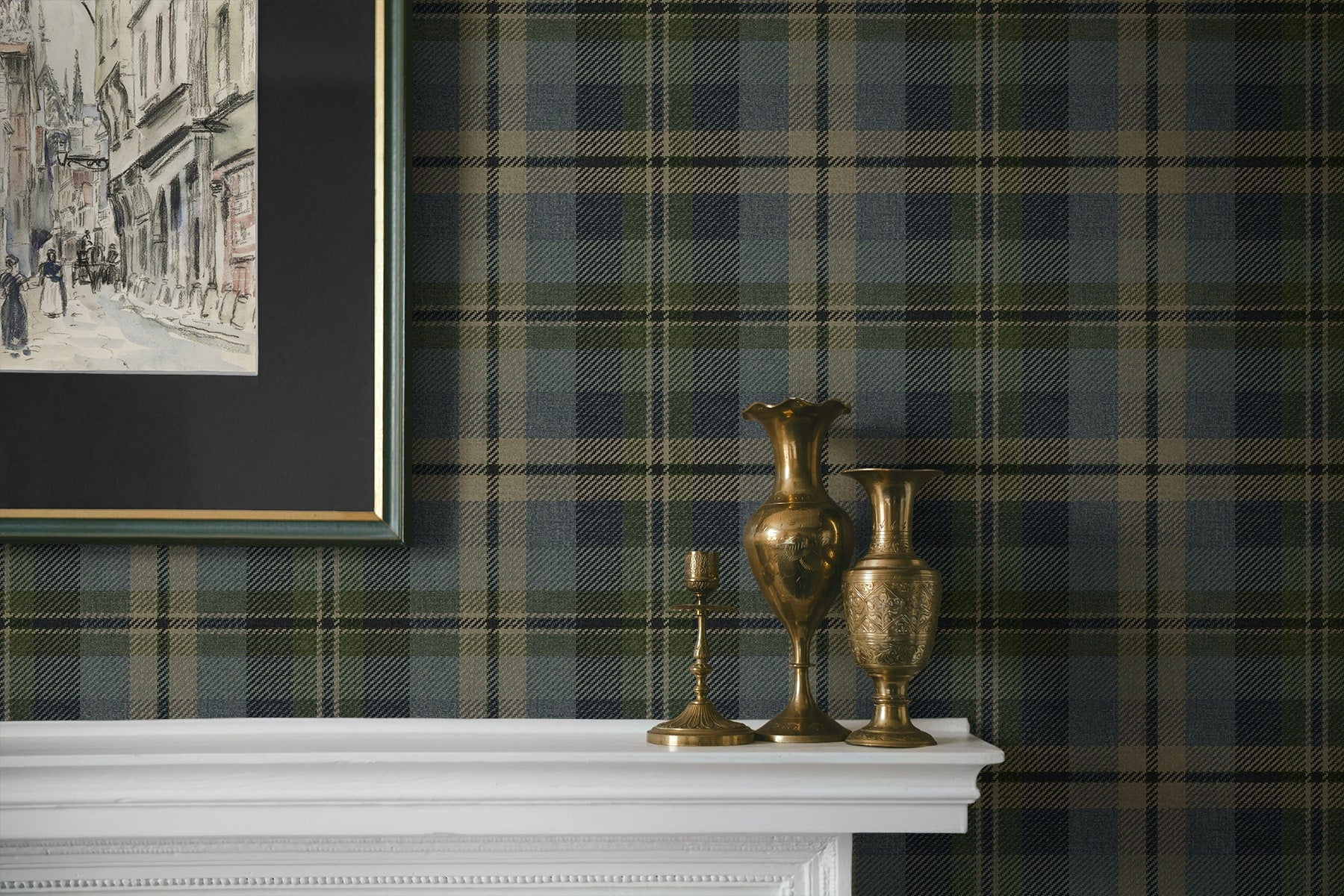 Thornbury Tailored Plaid Peel and Stick wallpaper in deep sea color - pattern number HG13102 - by NextWall in the Peel and Stick Wallpaper by Harry and Grace 5 collection