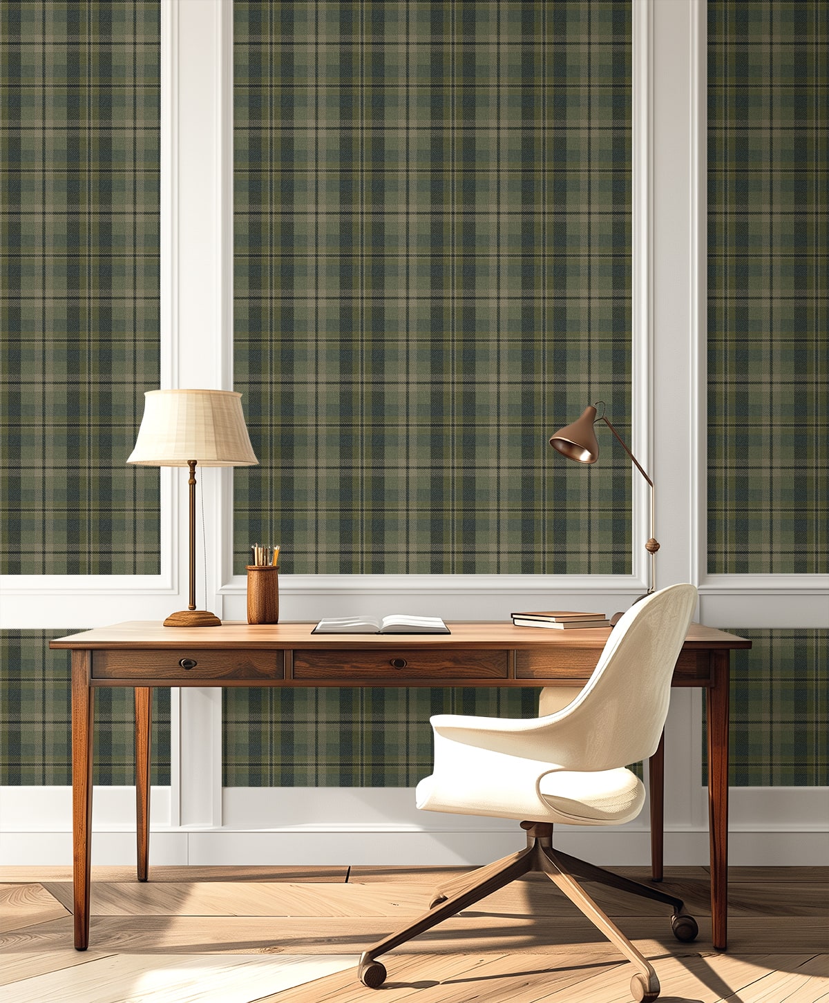 Thornbury Tailored Plaid Peel and Stick wallpaper in greenery color - pattern number HG13104 - by NextWall in the Peel and Stick Wallpaper by Harry and Grace 5 collection