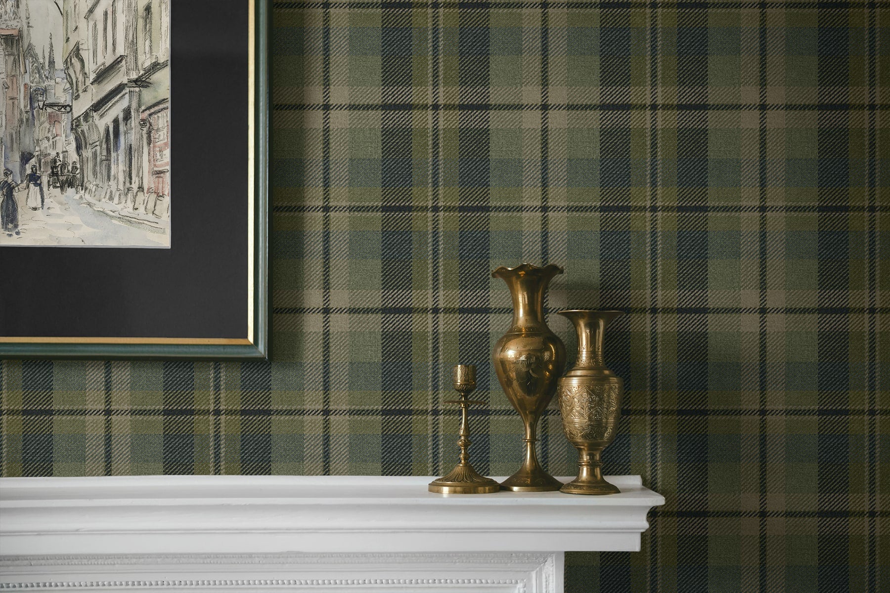 Thornbury Tailored Plaid Peel and Stick wallpaper in greenery color - pattern number HG13104 - by NextWall in the Peel and Stick Wallpaper by Harry and Grace 5 collection