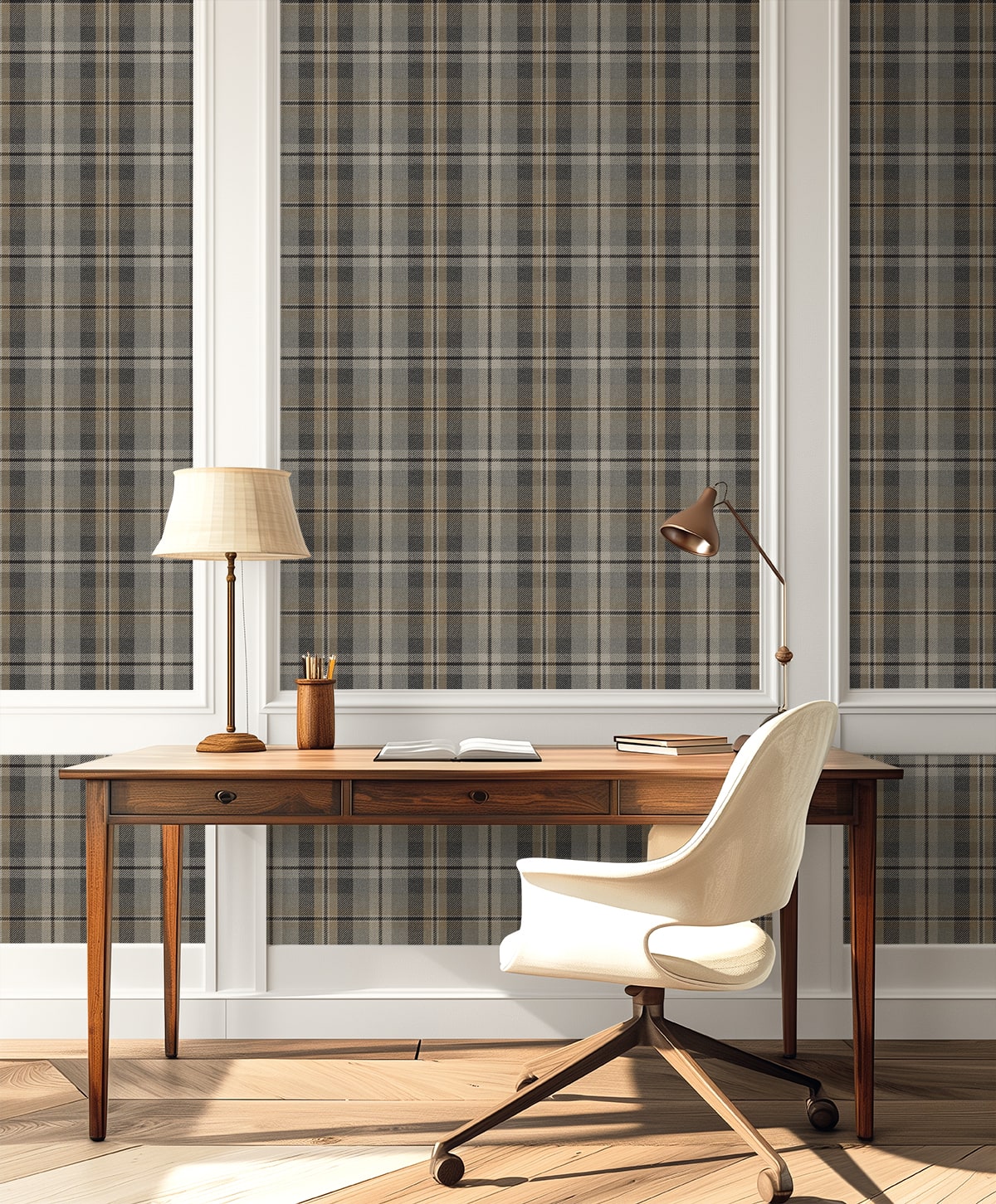 Thornbury Tailored Plaid Peel and Stick wallpaper in cliffside color - pattern number HG13107 - by NextWall in the Peel and Stick Wallpaper by Harry and Grace 5 collection