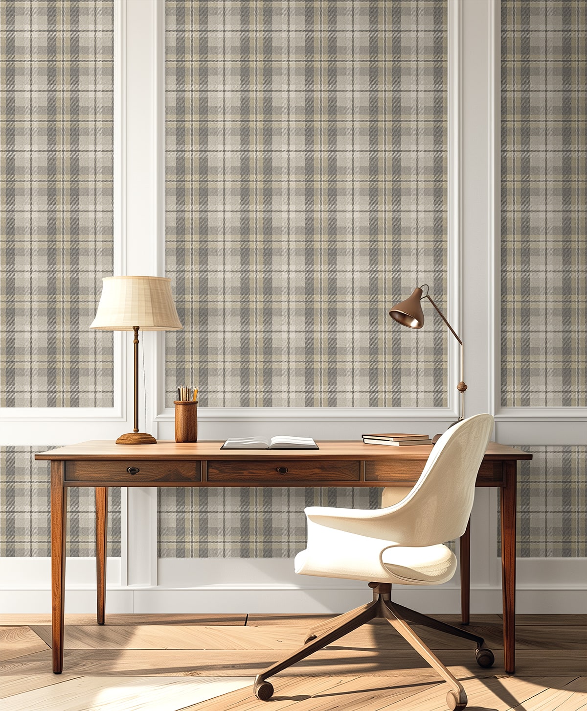 Thornbury Tailored Plaid Peel and Stick wallpaper in pavestone color - pattern number HG13108 - by NextWall in the Peel and Stick Wallpaper by Harry and Grace 5 collection