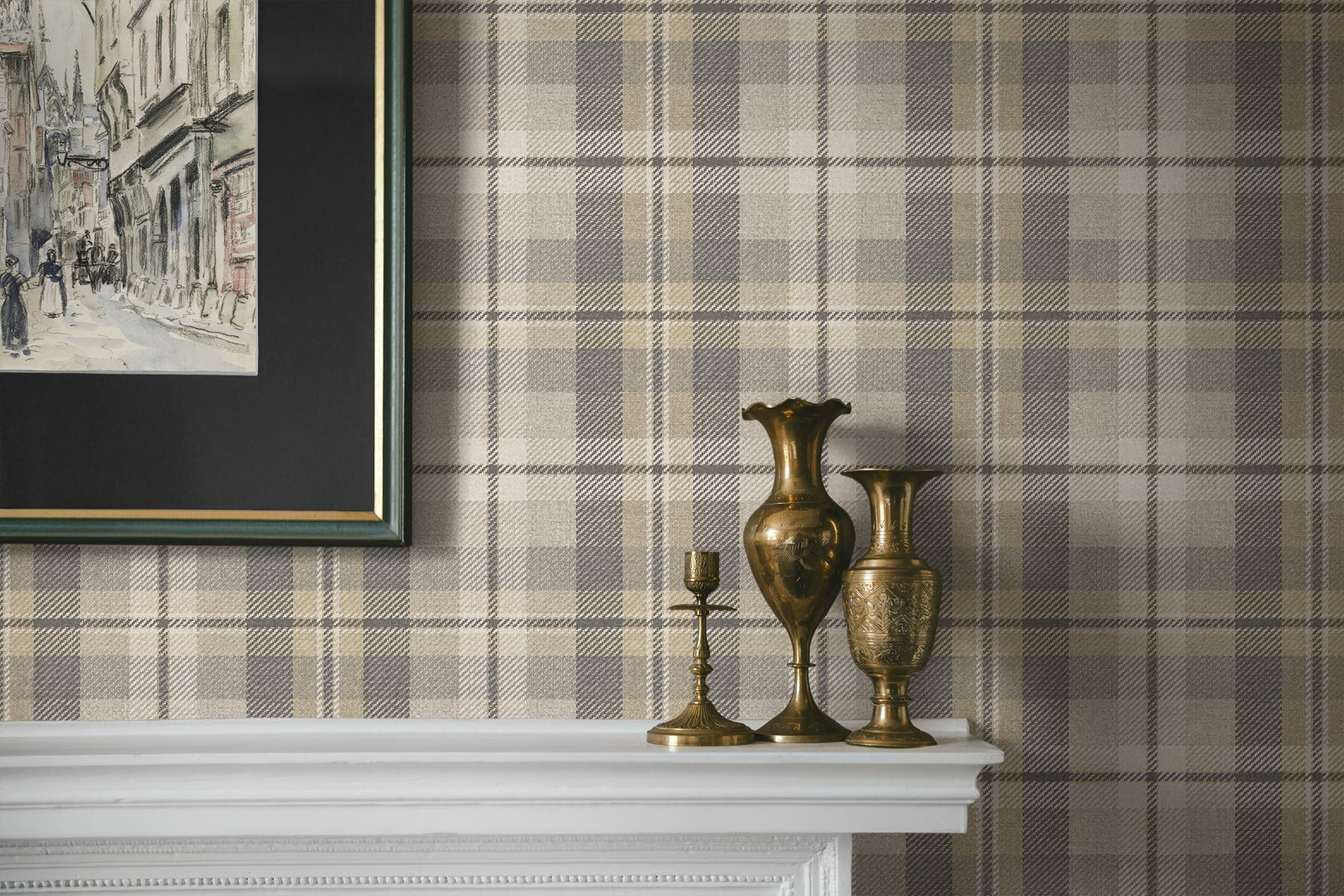 Thornbury Tailored Plaid Peel and Stick wallpaper in pavestone color - pattern number HG13108 - by NextWall in the Peel and Stick Wallpaper by Harry and Grace 5 collection
