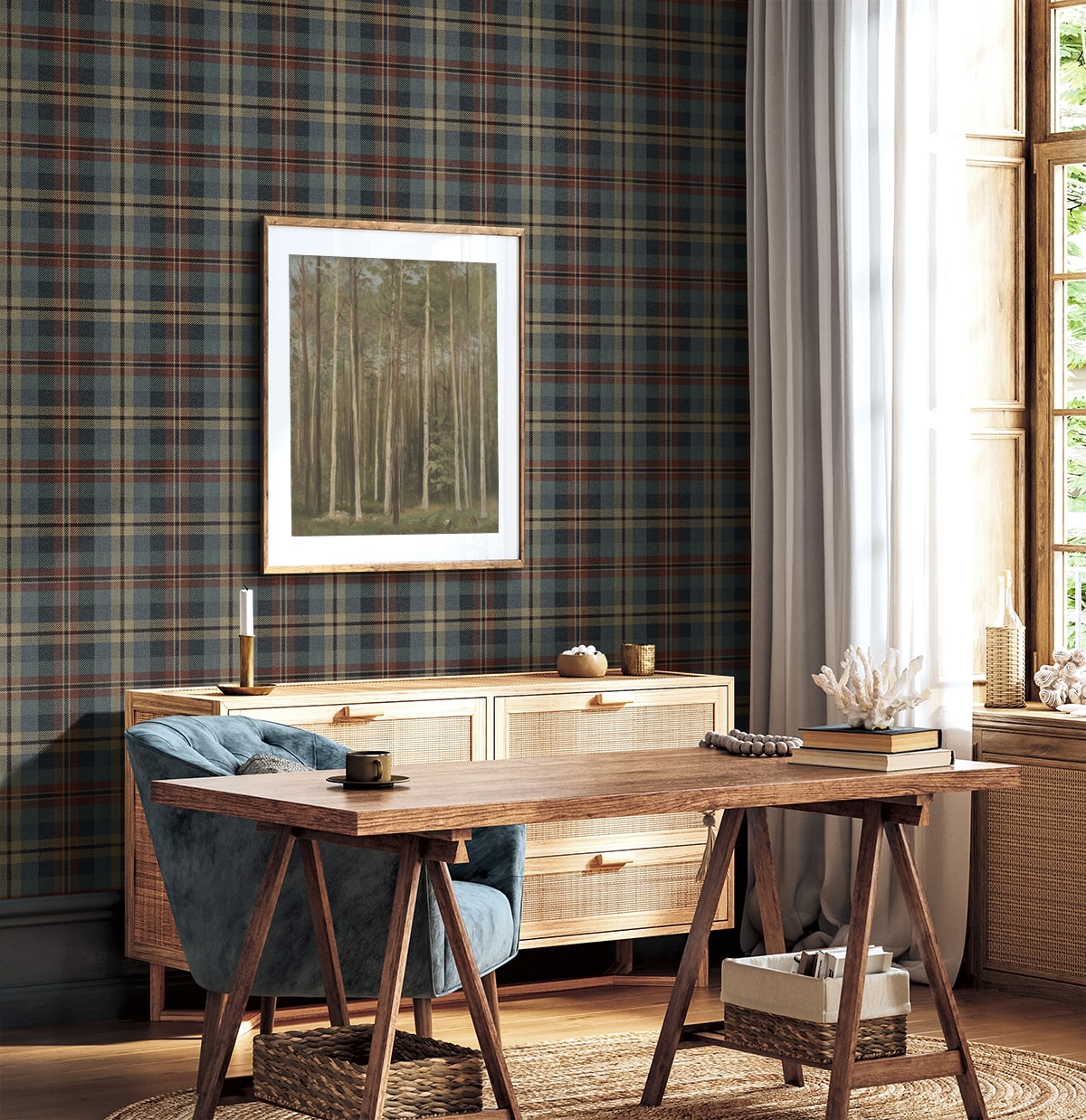 Thornbury Tailored Plaid Peel and Stick wallpaper in americana color - pattern number HG13111 - by NextWall in the Peel and Stick Wallpaper by Harry and Grace 5 collection
