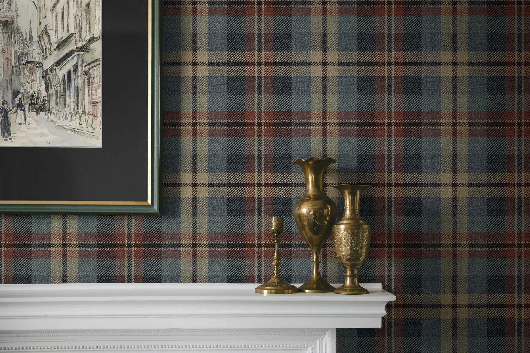 Thornbury Tailored Plaid Peel and Stick wallpaper in americana color - pattern number HG13111 - by NextWall in the Peel and Stick Wallpaper by Harry and Grace 5 collection