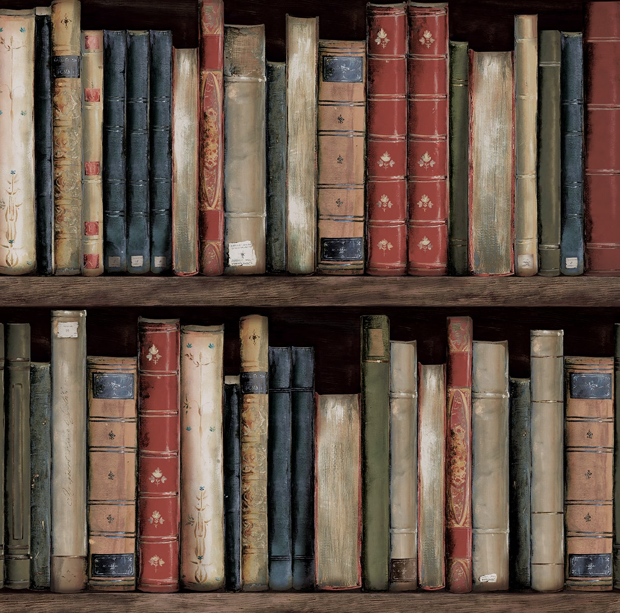 Faux Bookshelves Peel and Stick wallpaper in earth and ember color - pattern number HG13205 - by NextWall in the Peel and Stick Wallpaper by Harry and Grace 5 collection