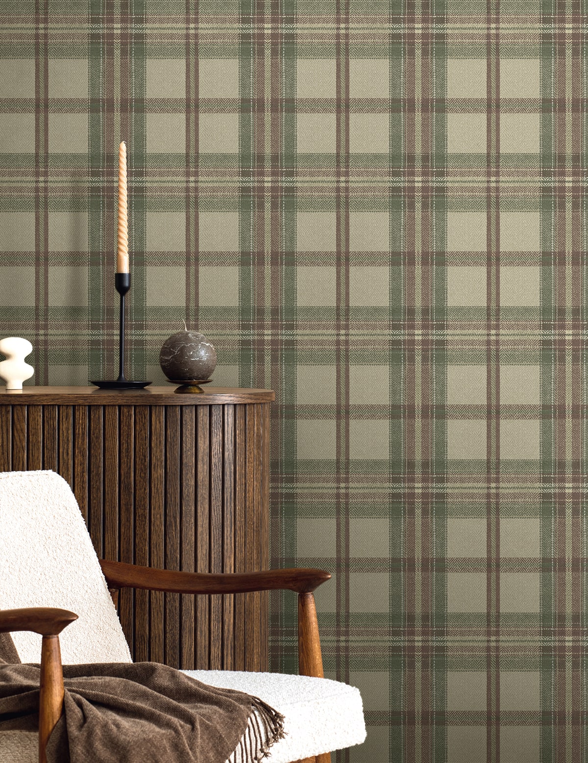 Herringbone Plaid Peel and Stick wallpaper in clay and sage color - pattern number HG13707 - by NextWall in the Peel and Stick Wallpaper by Harry and Grace 5 collection