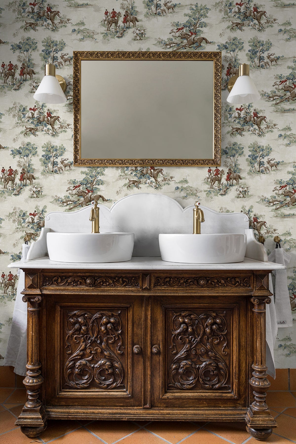 Horse Race Peel and Stick wallpaper in bluestone and garnet color - pattern number HG13802 - by NextWall in the Peel and Stick Wallpaper by Harry and Grace 5 collection