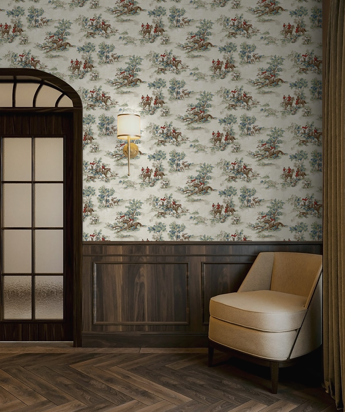 Horse Race Peel and Stick wallpaper in bluestone and garnet color - pattern number HG13802 - by NextWall in the Peel and Stick Wallpaper by Harry and Grace 5 collection