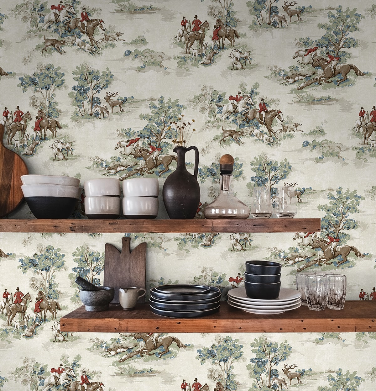 Horse Race Peel and Stick wallpaper in bluestone and garnet color - pattern number HG13802 - by NextWall in the Peel and Stick Wallpaper by Harry and Grace 5 collection