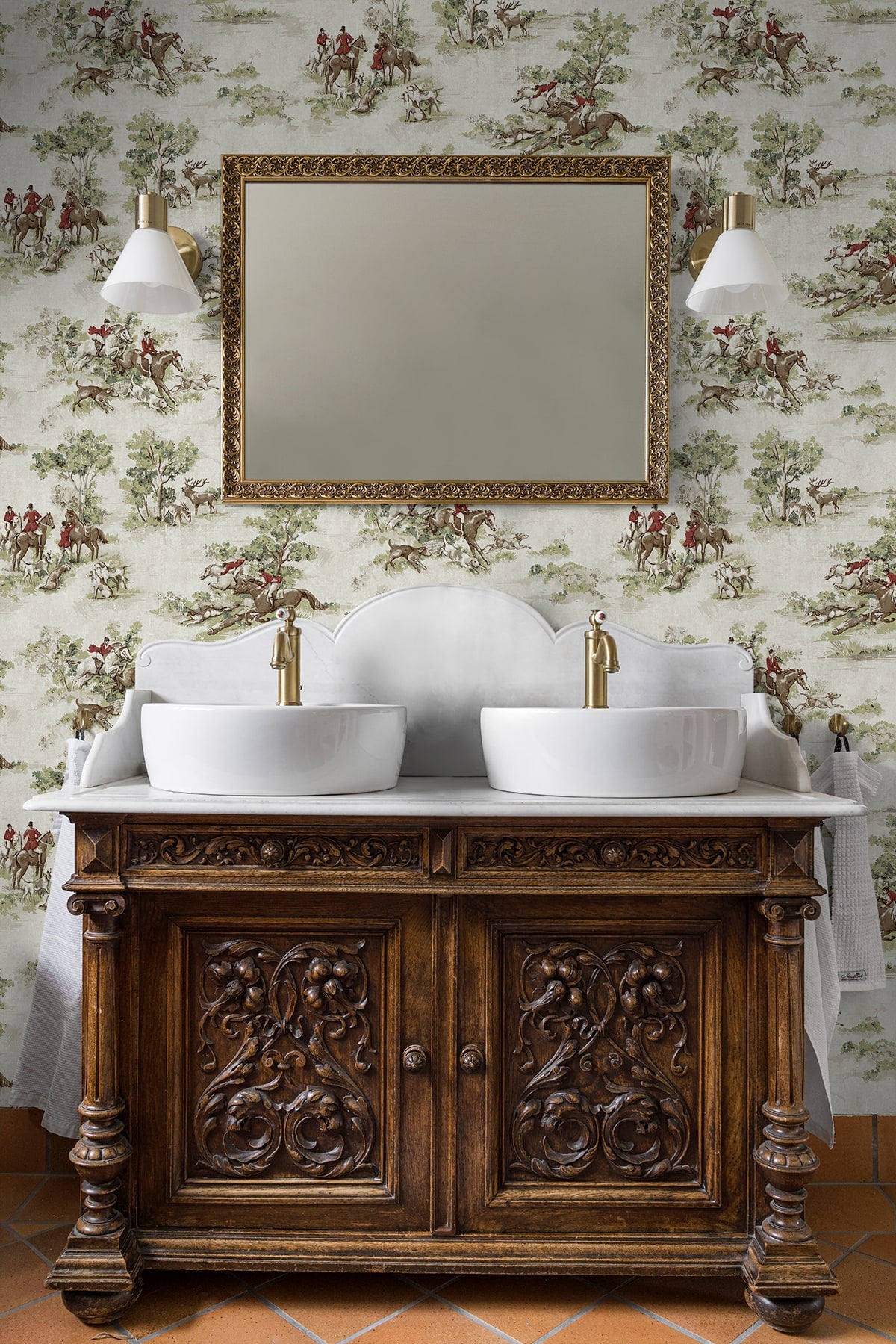 Horse Race Peel and Stick wallpaper in rosemary and garnet color - pattern number HG13804 - by NextWall in the Peel and Stick Wallpaper by Harry and Grace 5 collection