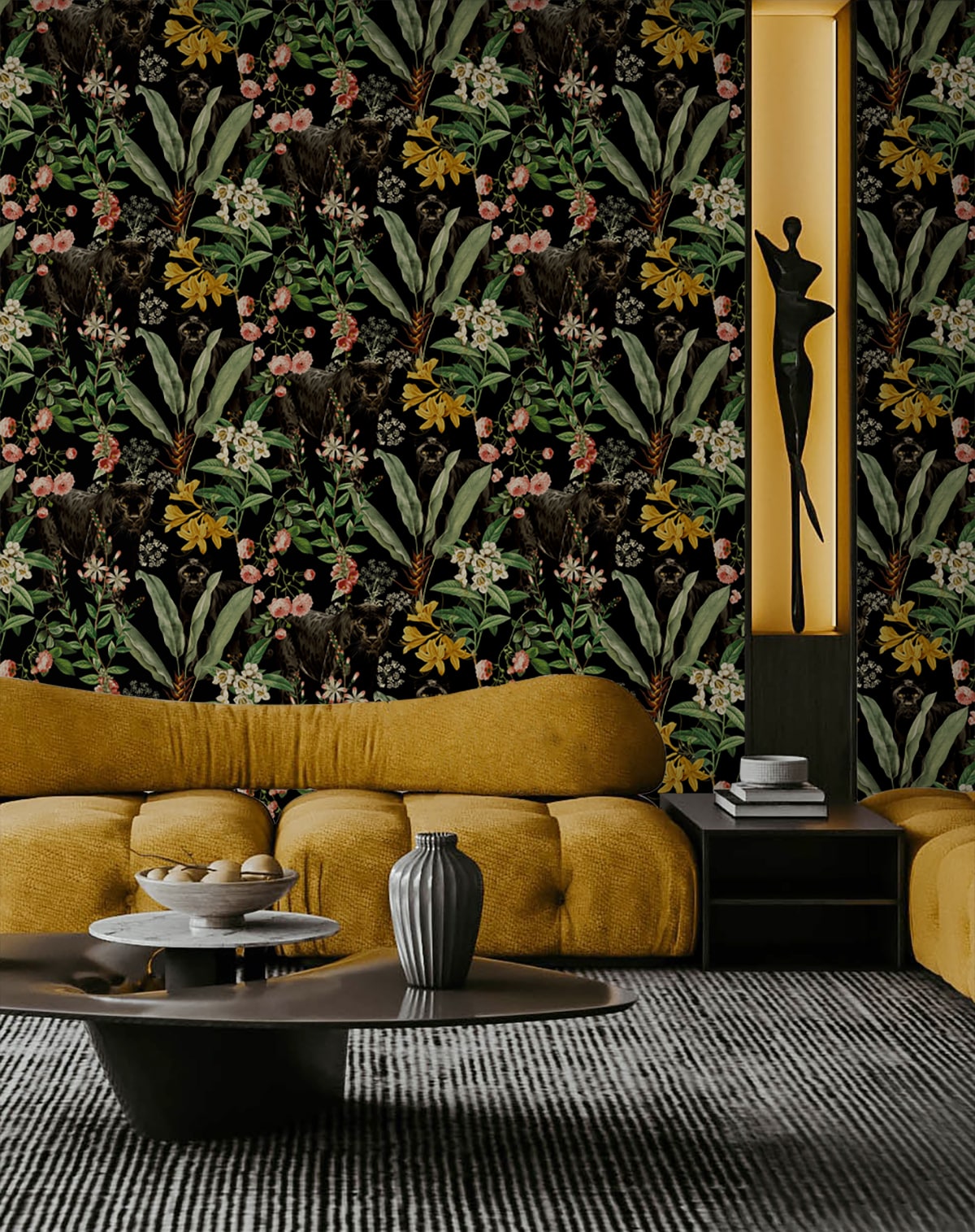 Panther Jungle Peel and Stick wallpaper in onyx color - pattern number HG13900 - by NextWall in the Peel and Stick Wallpaper by Harry and Grace 5 collection