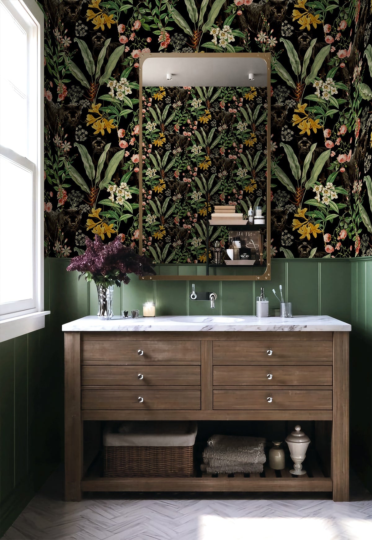 Panther Jungle Peel and Stick wallpaper in onyx color - pattern number HG13900 - by NextWall in the Peel and Stick Wallpaper by Harry and Grace 5 collection
