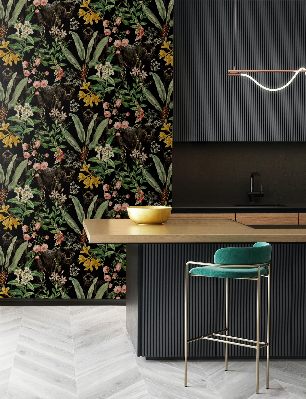 Panther Jungle Peel and Stick wallpaper in onyx color - pattern number HG13900 - by NextWall in the Peel and Stick Wallpaper by Harry and Grace 5 collection