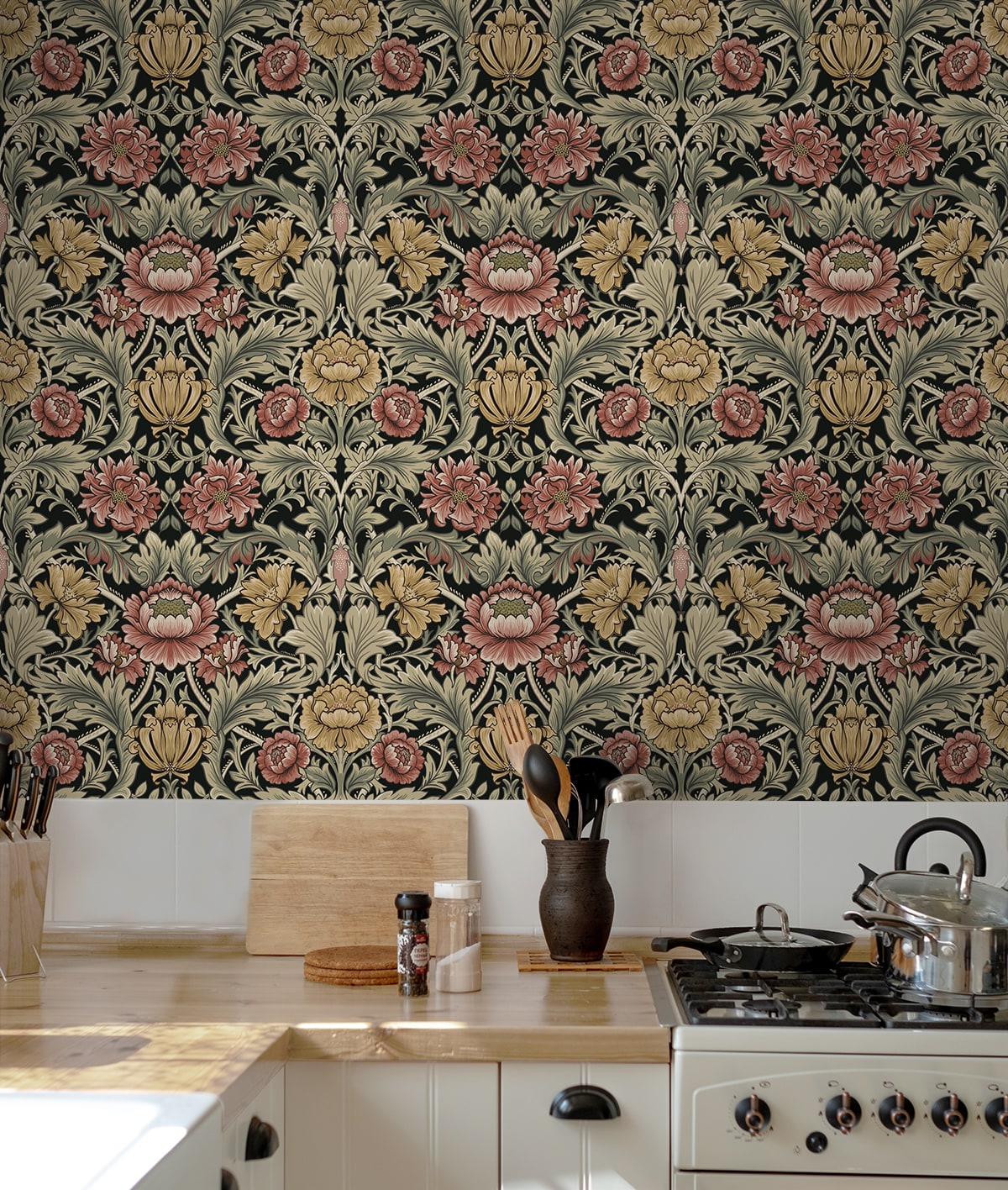 Acanthus Floral Cameo Peel and Stick wallpaper in ebony color - pattern number HG14000 - by NextWall in the Peel and Stick Wallpaper by Harry and Grace 5 collection