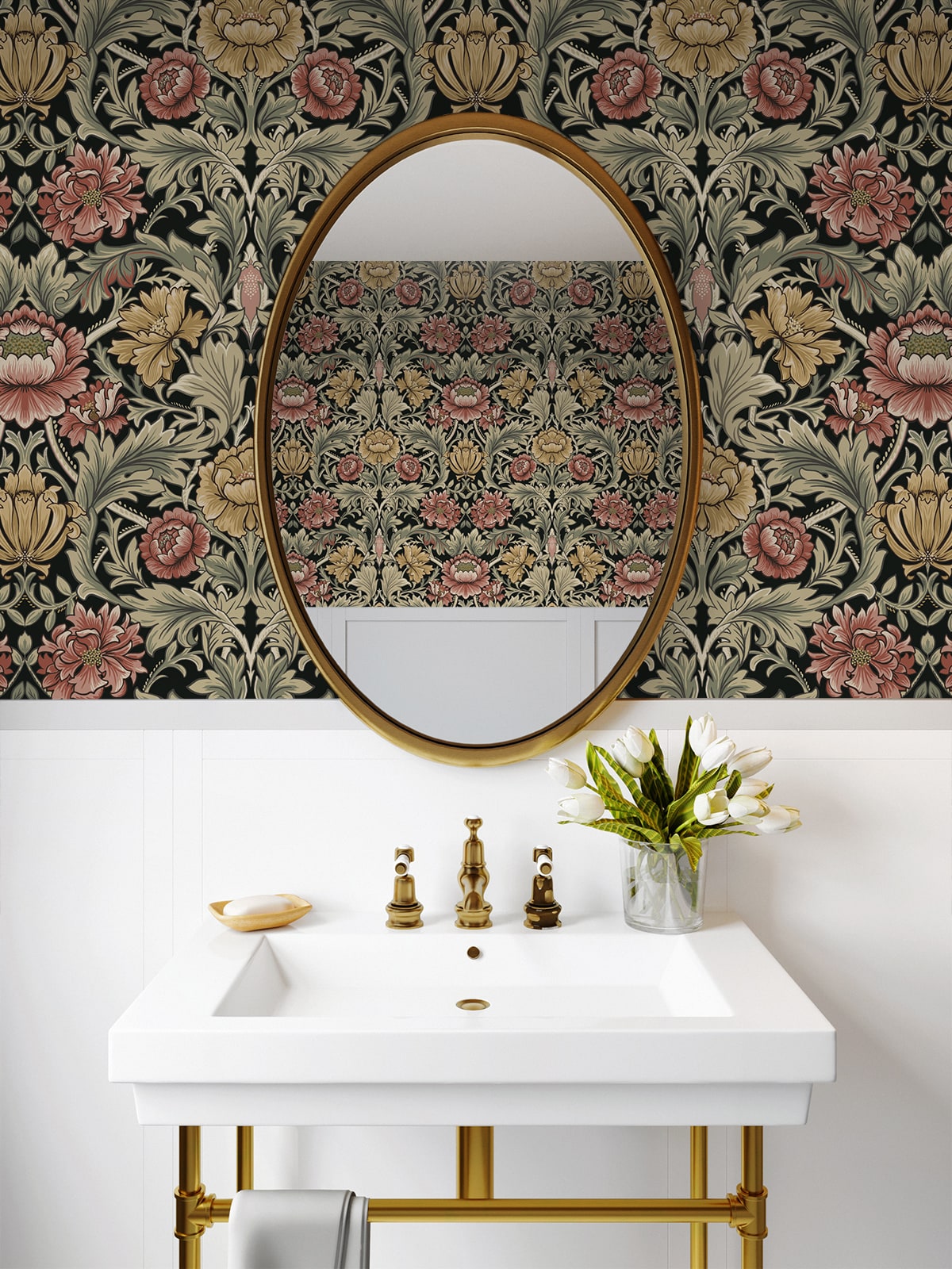 Acanthus Floral Cameo Peel and Stick wallpaper in ebony color - pattern number HG14000 - by NextWall in the Peel and Stick Wallpaper by Harry and Grace 5 collection