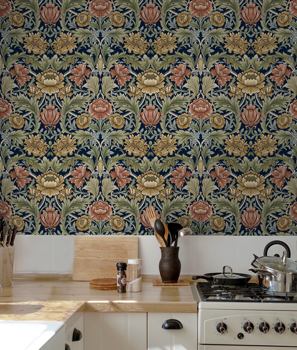 Acanthus Floral Cameo Peel and Stick wallpaper in dark blue color - pattern number HG14002 - by NextWall in the Peel and Stick Wallpaper by Harry and Grace 5 collection