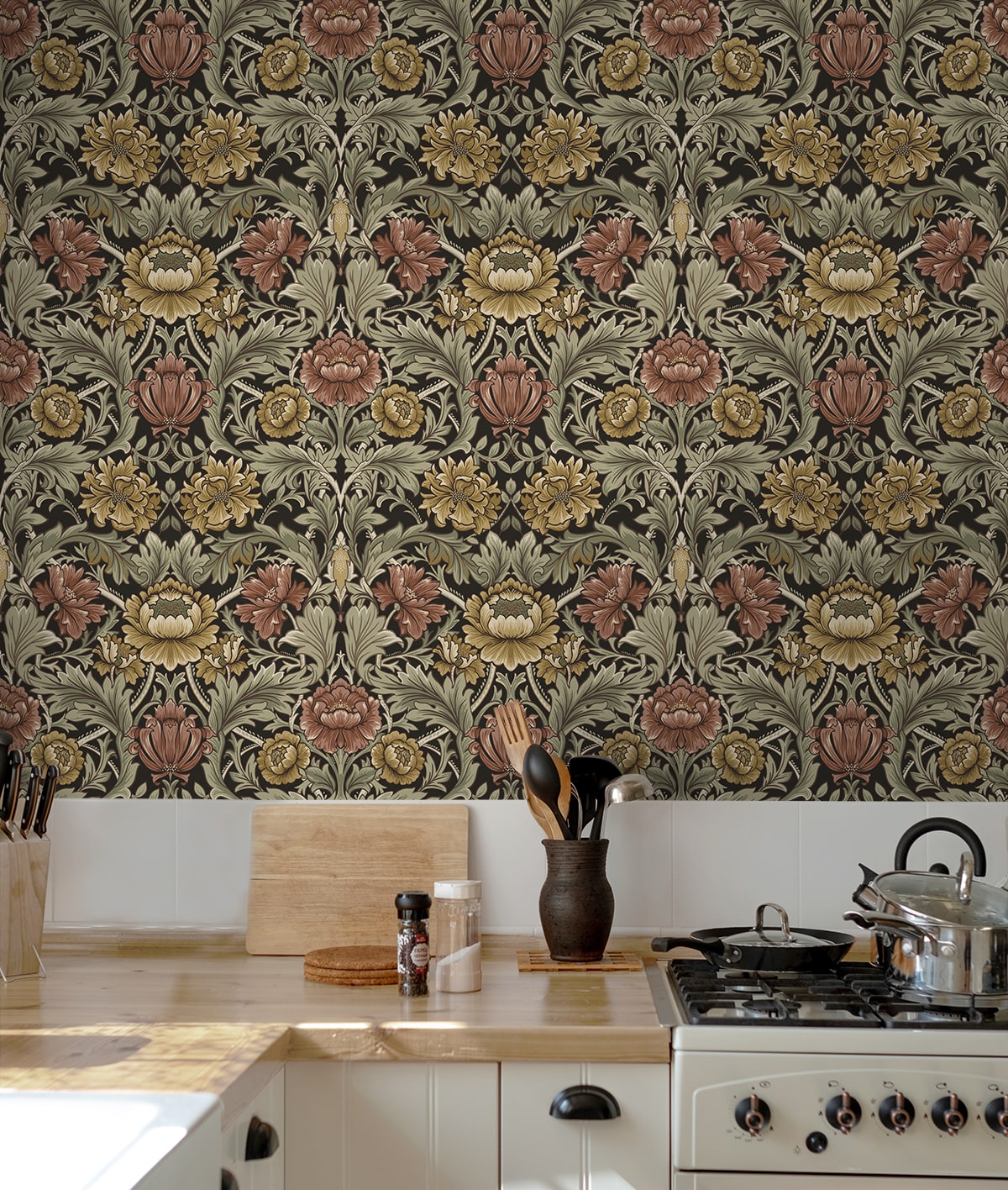 Acanthus Floral Cameo Peel and Stick wallpaper in espresso color - pattern number HG14006 - by NextWall in the Peel and Stick Wallpaper by Harry and Grace 5 collection