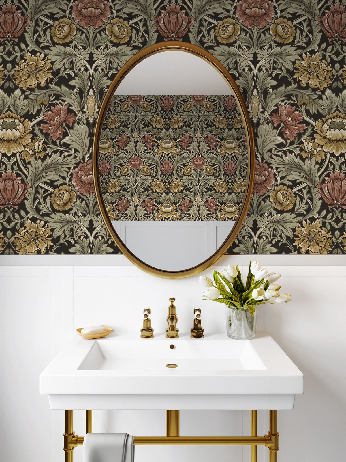 Acanthus Floral Cameo Peel and Stick wallpaper in espresso color - pattern number HG14006 - by NextWall in the Peel and Stick Wallpaper by Harry and Grace 5 collection
