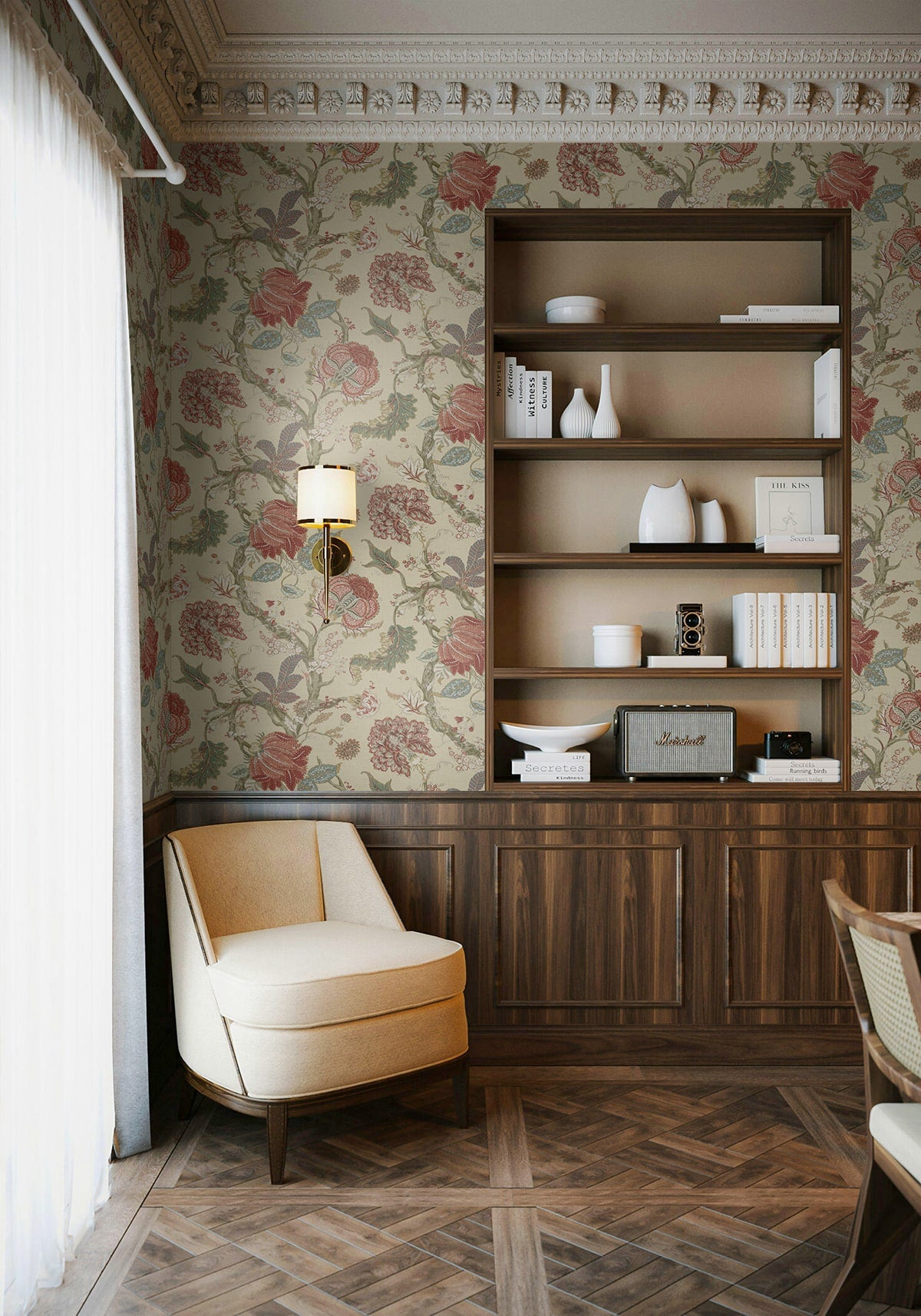 Jacobean Trail Peel and Stick Wallpaper in pine &amp; rosewood color - pattern number HG14201 - by NextWall in the Peel and Stick Wallpaper by Harry and Grace 6 collection