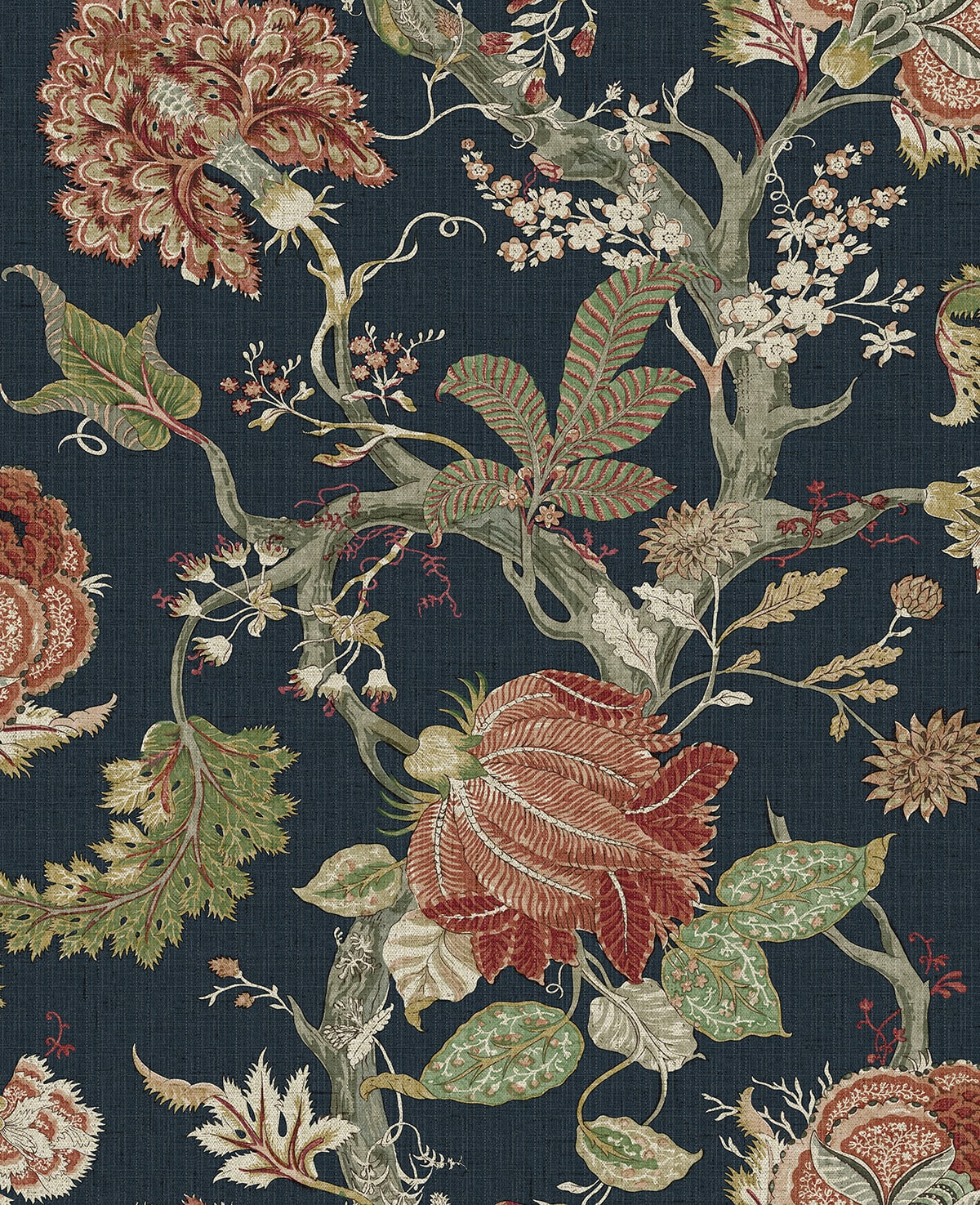 Jacobean Trail Peel and Stick Wallpaper in midnight blue &amp; carmine color - pattern number HG14202 - by NextWall in the Peel and Stick Wallpaper by Harry and Grace 6 collection