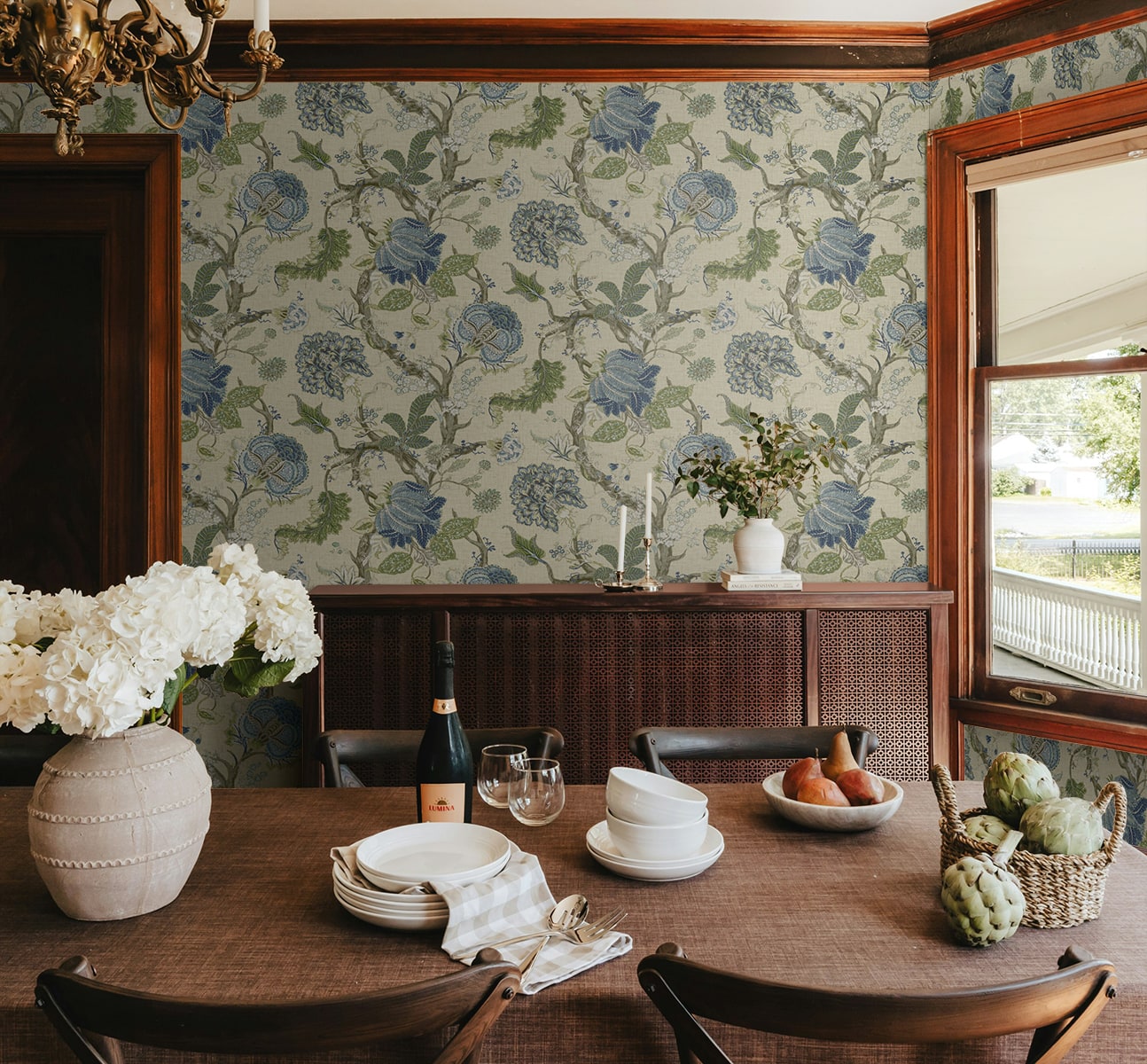 Jacobean Trail Peel and Stick Wallpaper in fern &amp; blueprint color - pattern number HG14204 - by NextWall in the Peel and Stick Wallpaper by Harry and Grace 6 collection