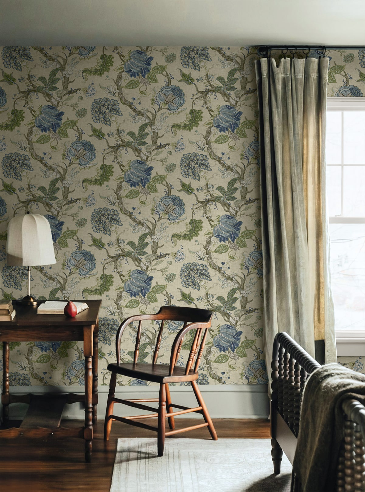 Jacobean Trail Peel and Stick Wallpaper in fern &amp; blueprint color - pattern number HG14204 - by NextWall in the Peel and Stick Wallpaper by Harry and Grace 6 collection