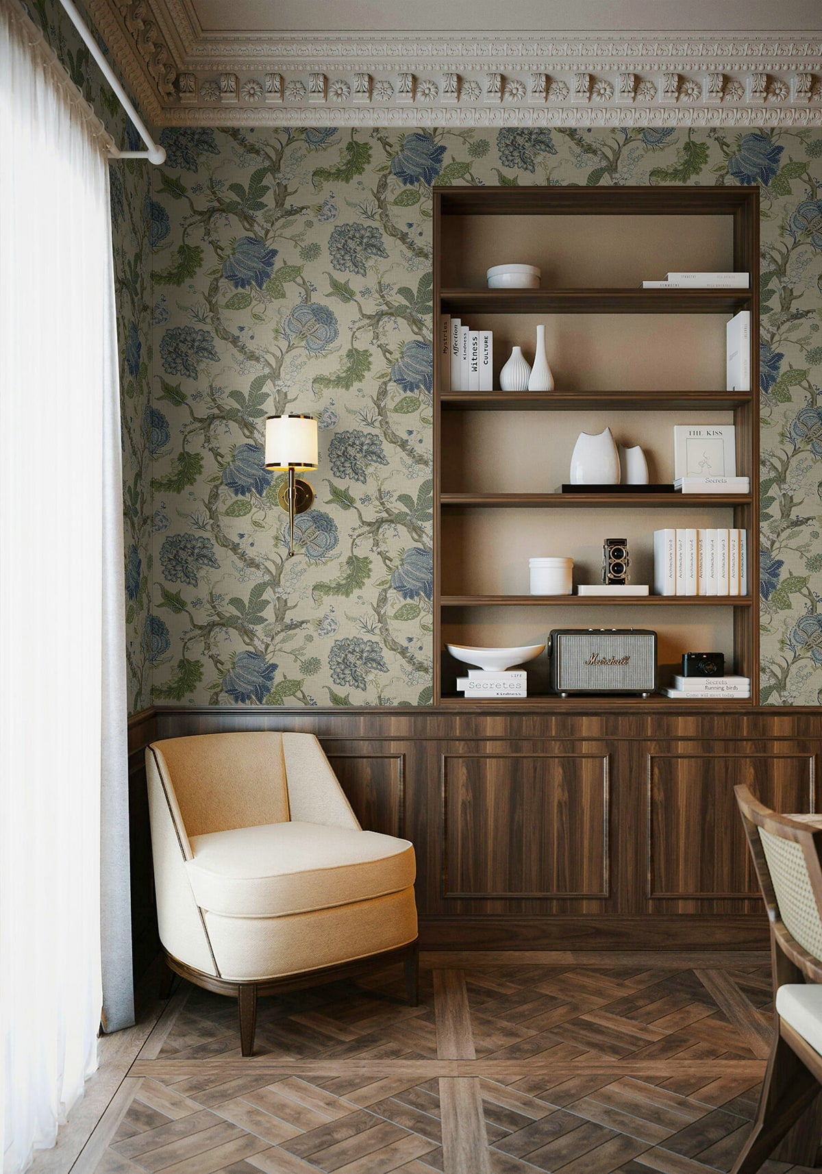 Jacobean Trail Peel and Stick Wallpaper in fern &amp; blueprint color - pattern number HG14204 - by NextWall in the Peel and Stick Wallpaper by Harry and Grace 6 collection