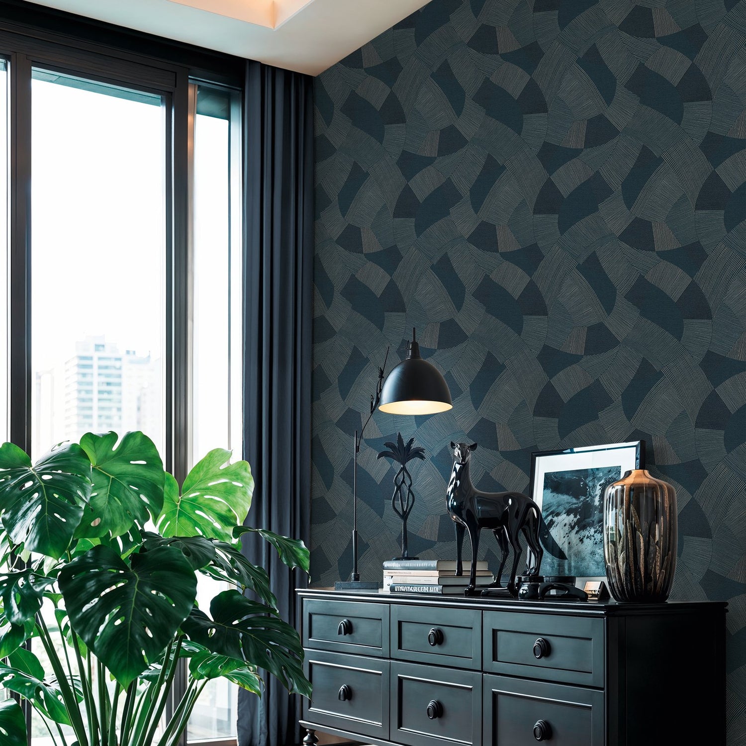 Geometric Wallpaper in Blue color - pattern number HV41074 - by Galerie in the Havana 2 collection