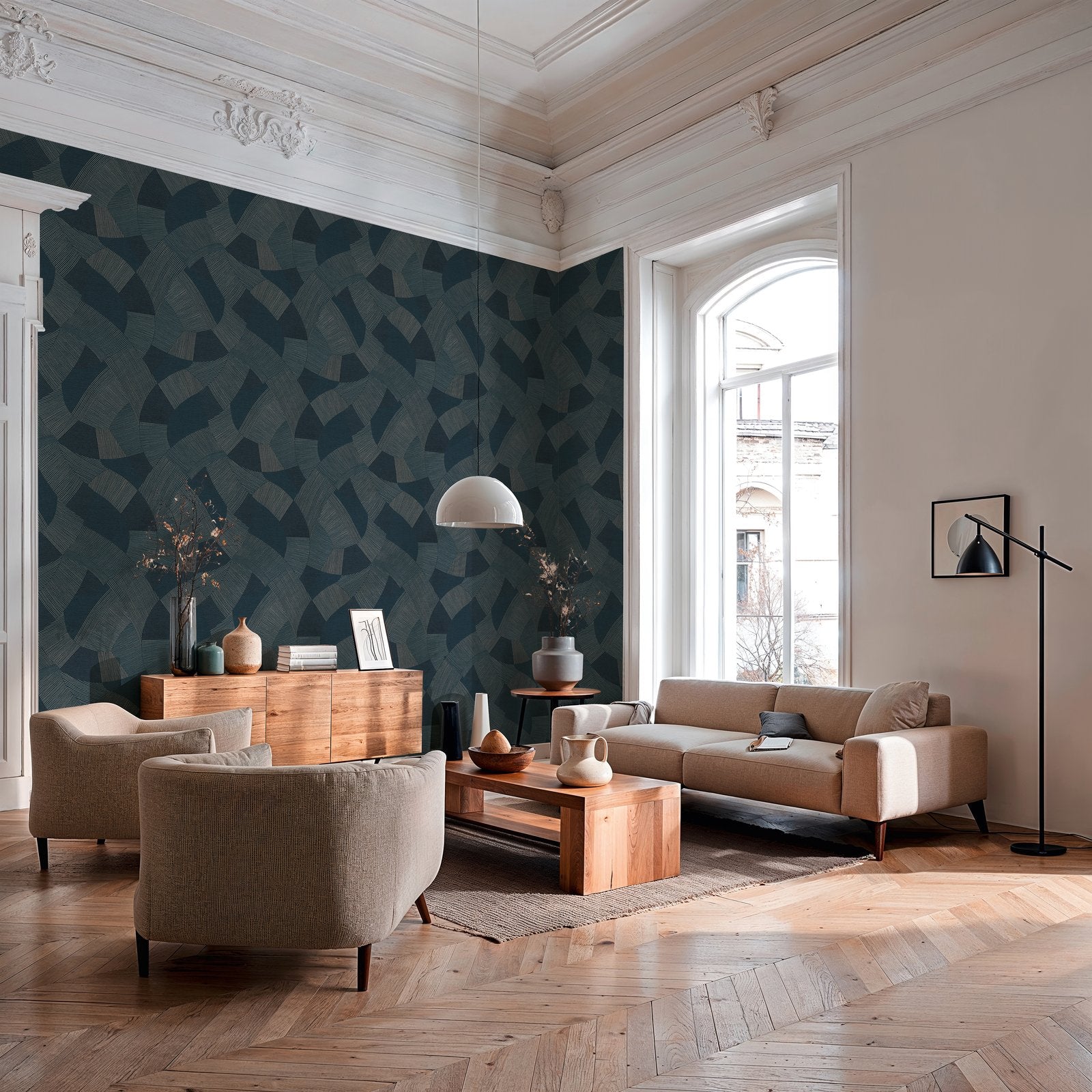 Geometric Wallpaper in Blue color - pattern number HV41074 - by Galerie in the Havana 2 collection