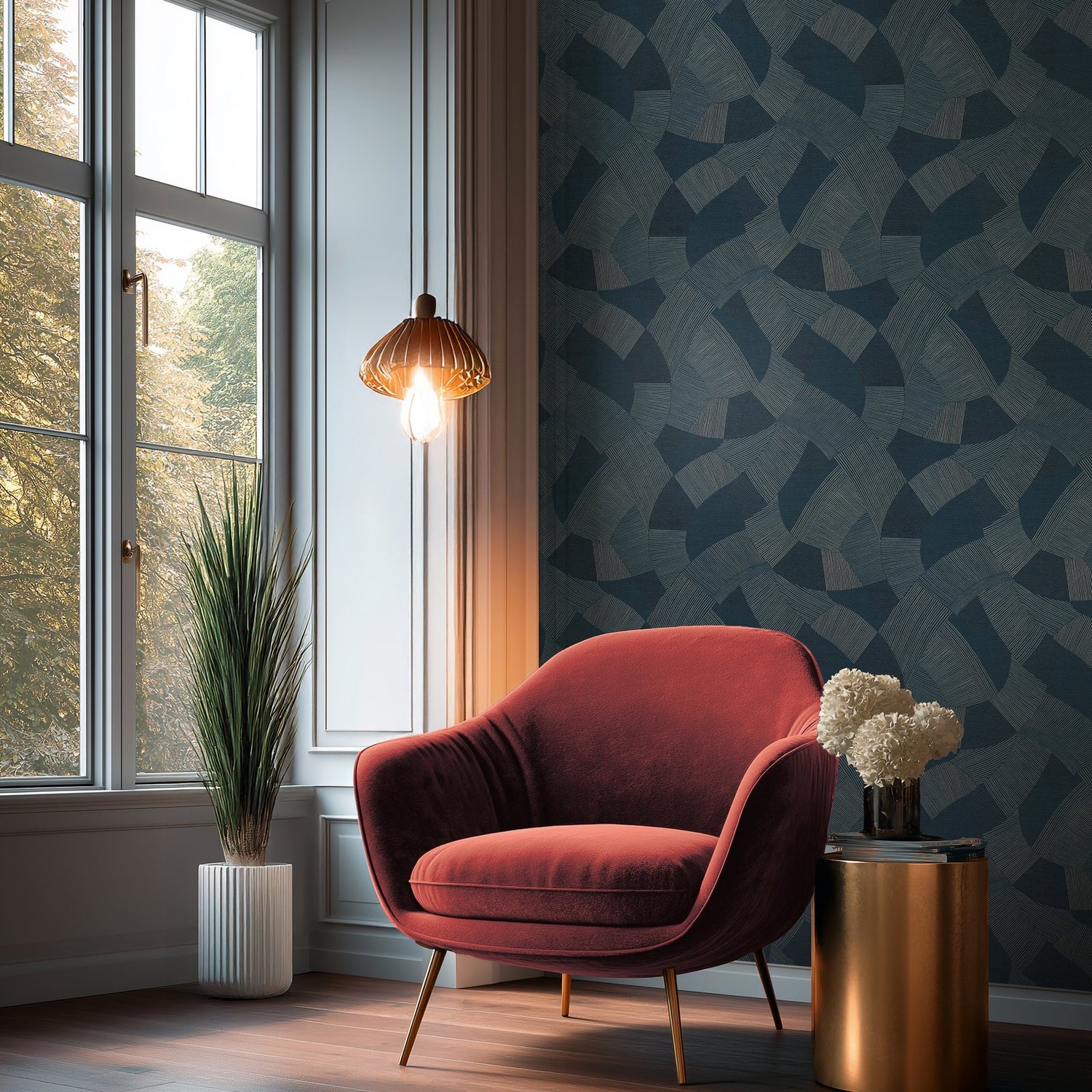 Geometric Wallpaper in Blue color - pattern number HV41074 - by Galerie in the Havana 2 collection