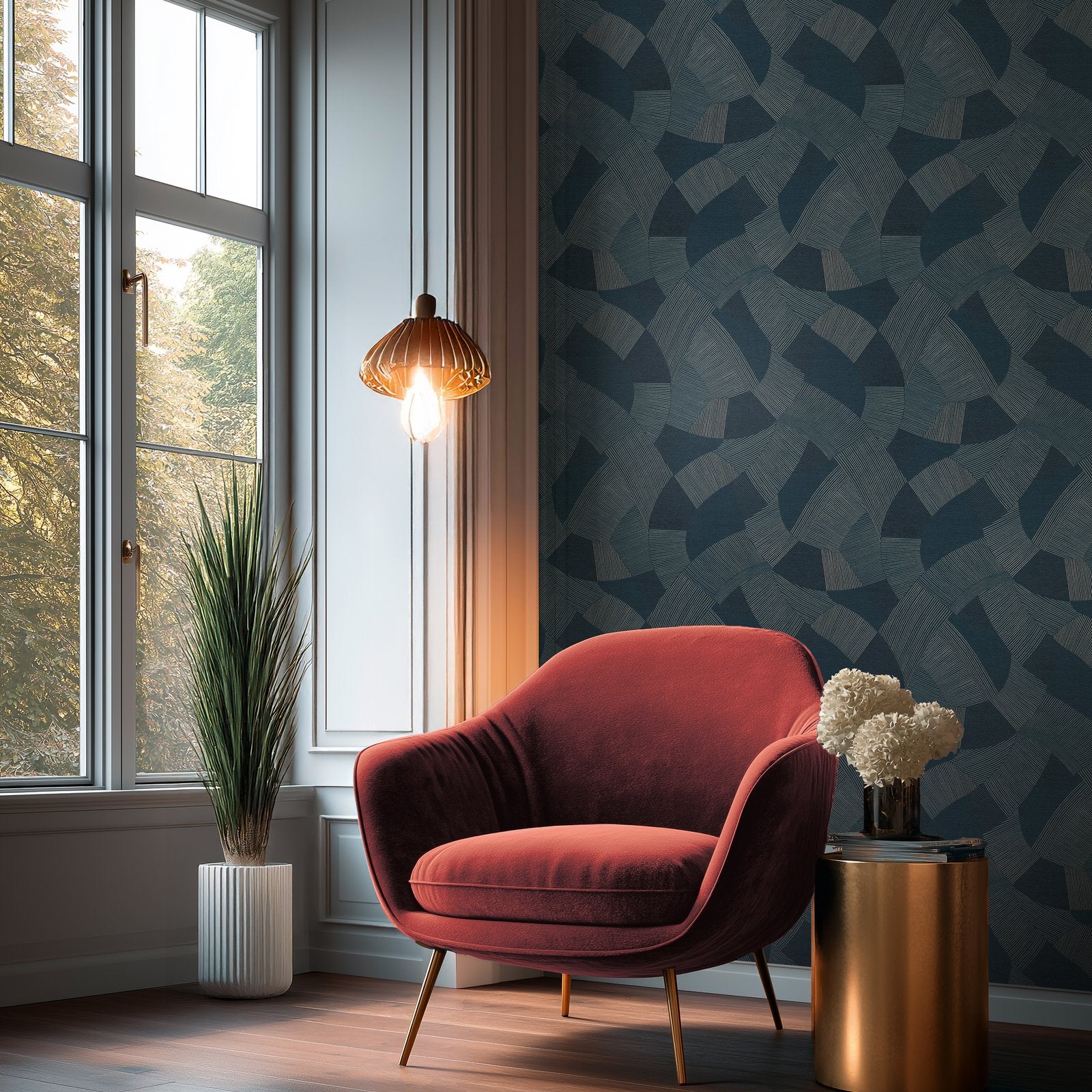 Geometric Wallpaper in Blue color - pattern number HV41074 - by Galerie in the Havana 2 collection