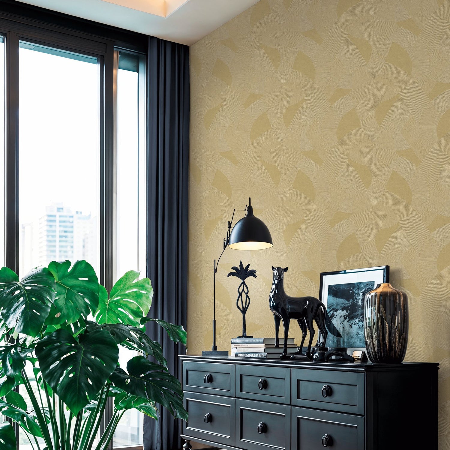 Geometric Wallpaper in Yellow color - pattern number HV41075 - by Galerie in the Havana 2 collection