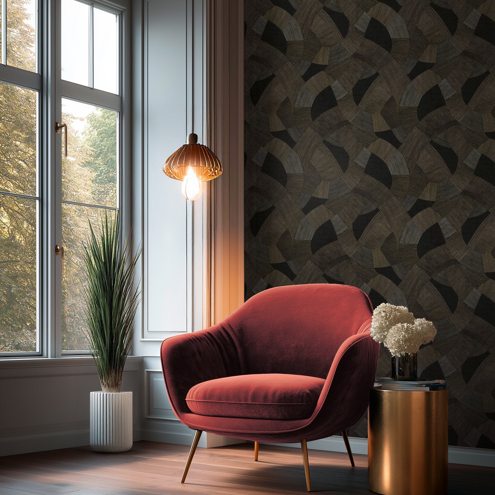 Geometric Wallpaper in Bronze Brown color - pattern number HV41076 - by Galerie in the Havana 2 collection