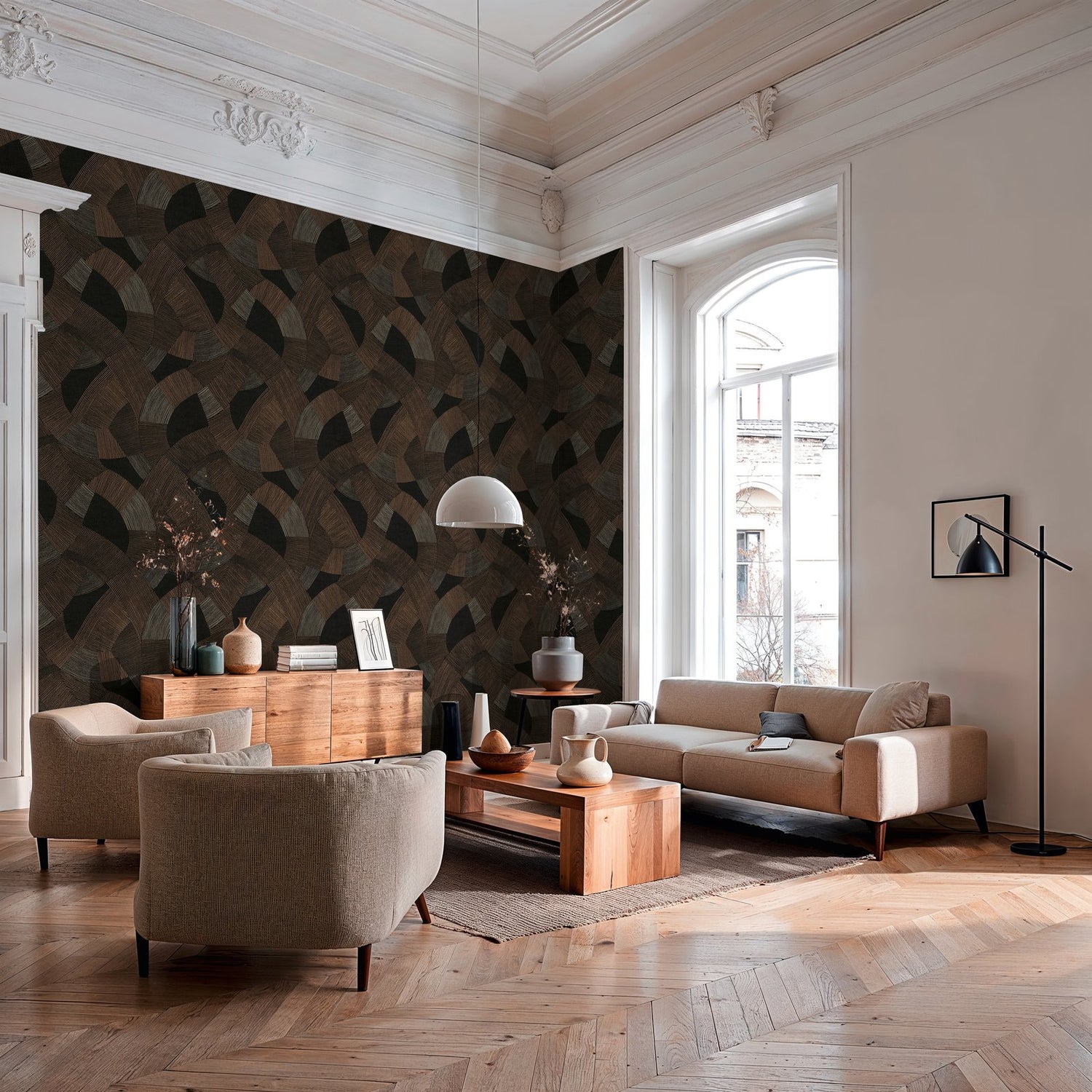Geometric Wallpaper in Bronze Brown color - pattern number HV41076 - by Galerie in the Havana 2 collection