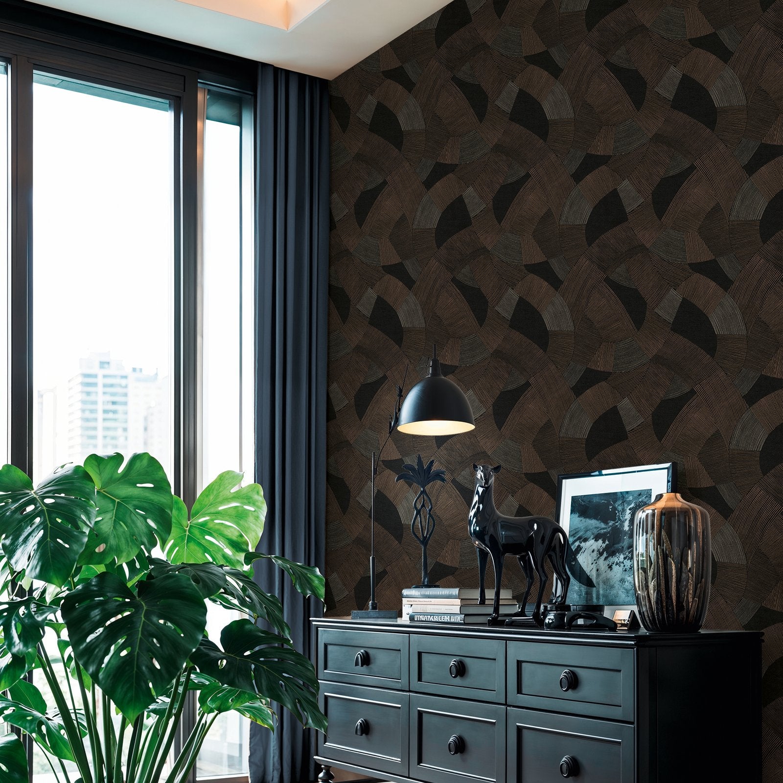 Geometric Wallpaper in Bronze Brown color - pattern number HV41076 - by Galerie in the Havana 2 collection