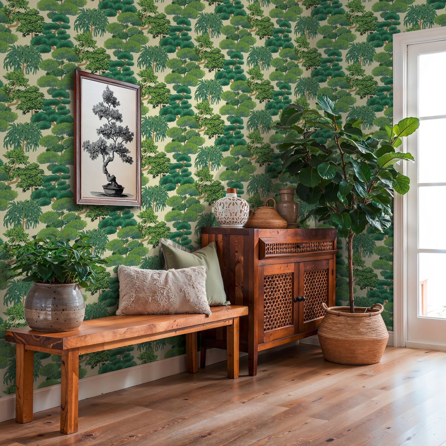 Tree Leaf Wallpaper in Green color - pattern number HV41077 - by Galerie in the Havana 2 collection