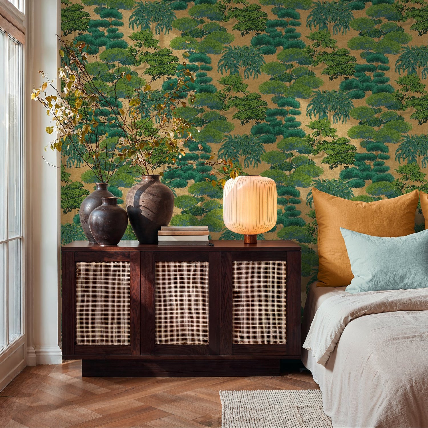 Tree Leaf Wallpaper in Green color - pattern number HV41078 - by Galerie in the Havana 2 collection