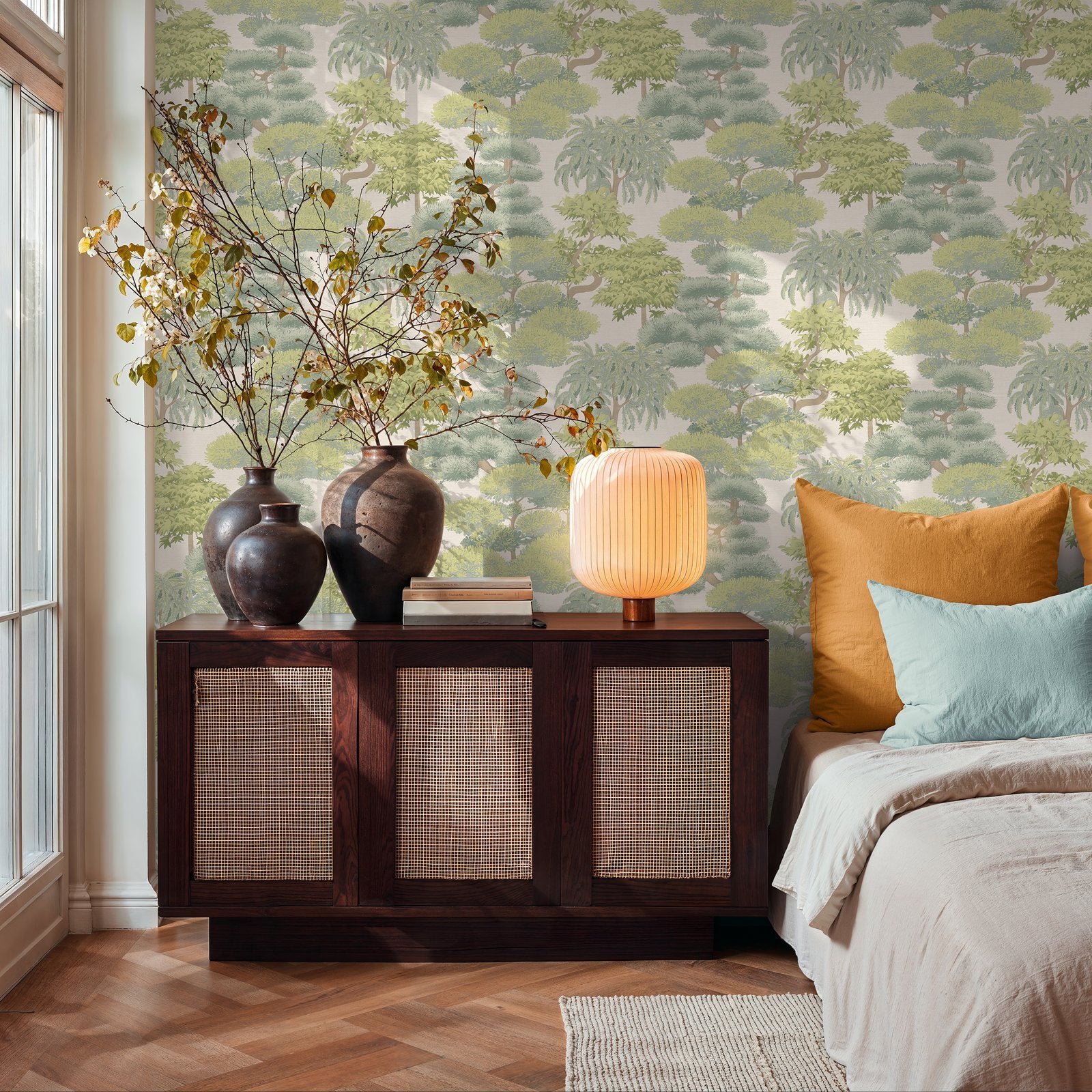 Tree Leaf Wallpaper in Green color - pattern number HV41079 - by Galerie in the Havana 2 collection